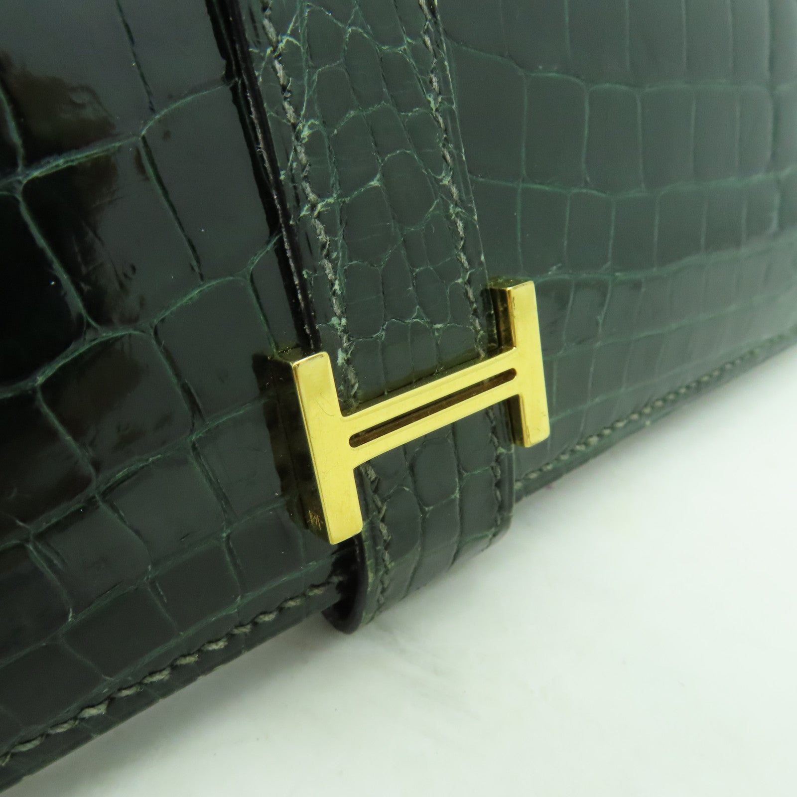 HERMES 【激減優惠】鱷魚皮革Bearn Wallet金扣長錢包Vert Emerald綠色