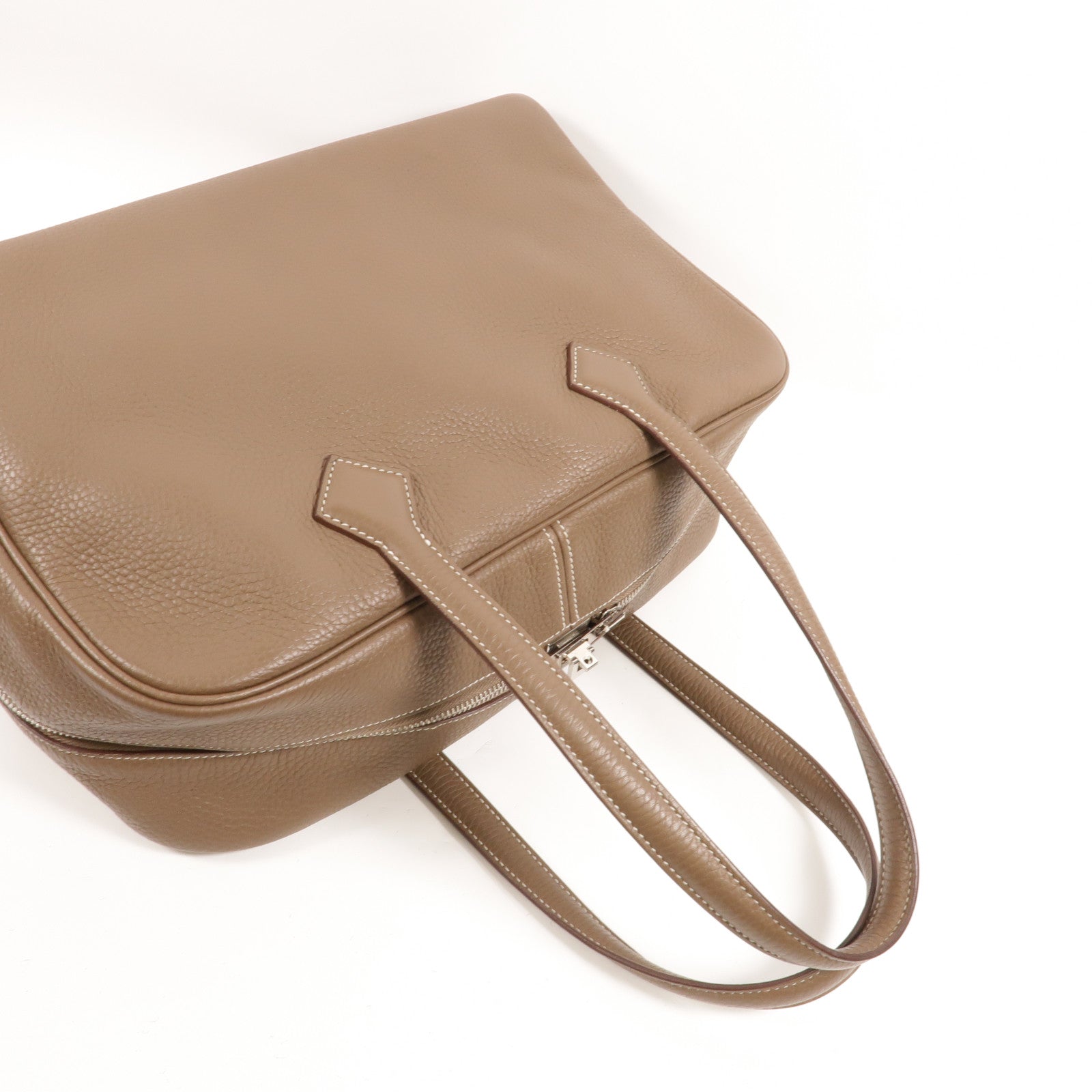 HERMES Clemence皮革Victoria 35手挽袋Etoupe