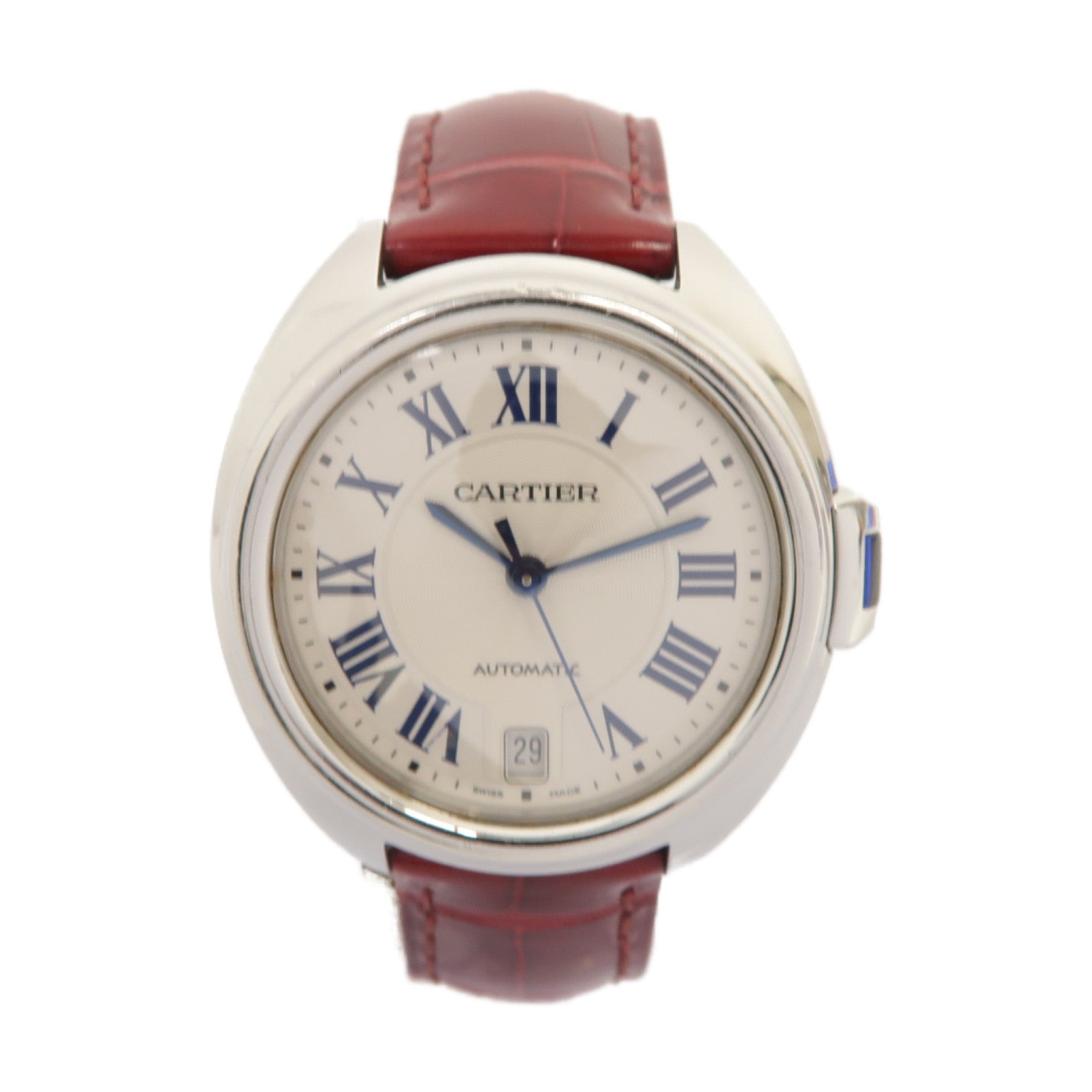 CARTIER Cartier Cle De Cartier不鏽鋼/鱷魚皮革手錶自動機芯白色