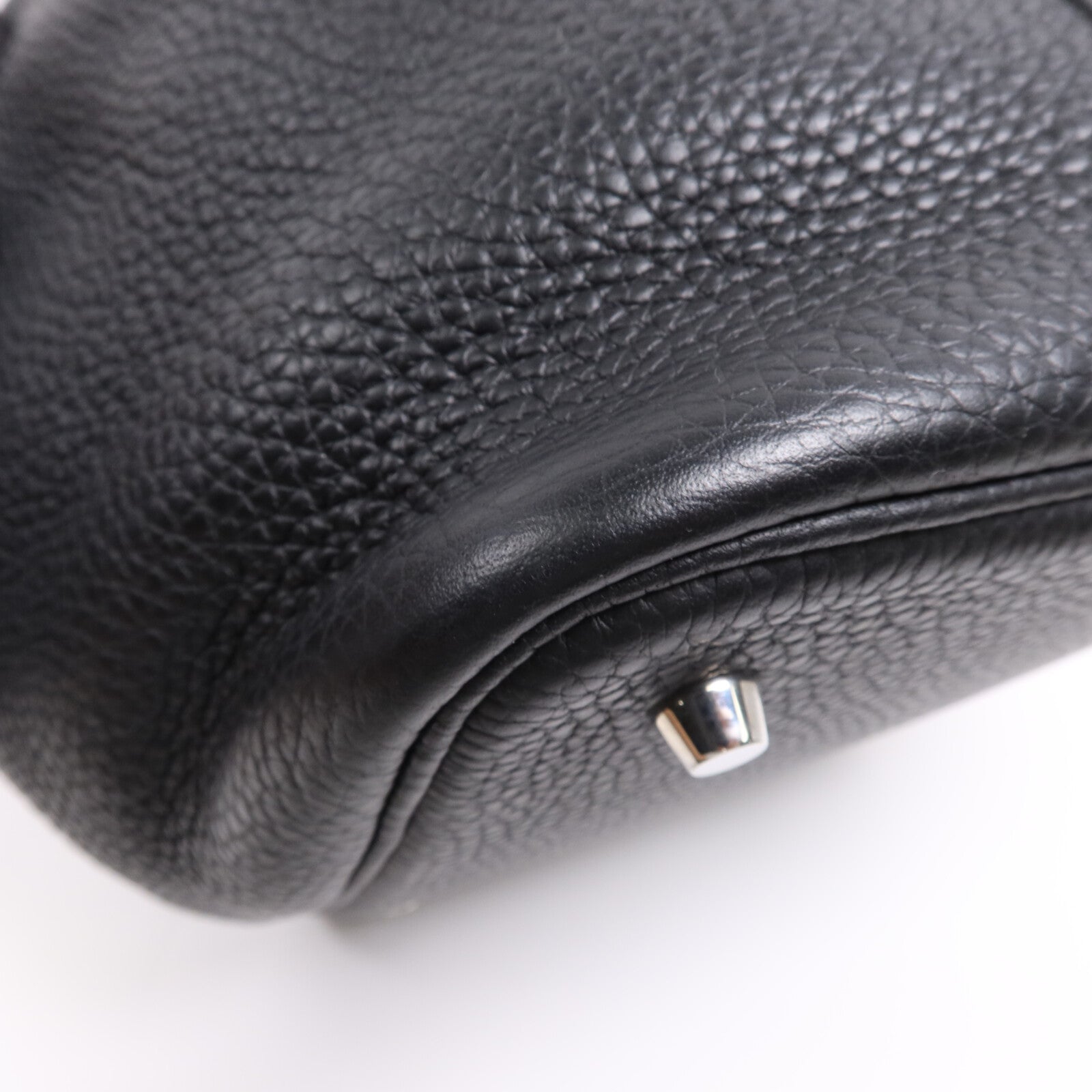 HERMES Clemence皮革Picotin MM銀扣手挽袋Noir