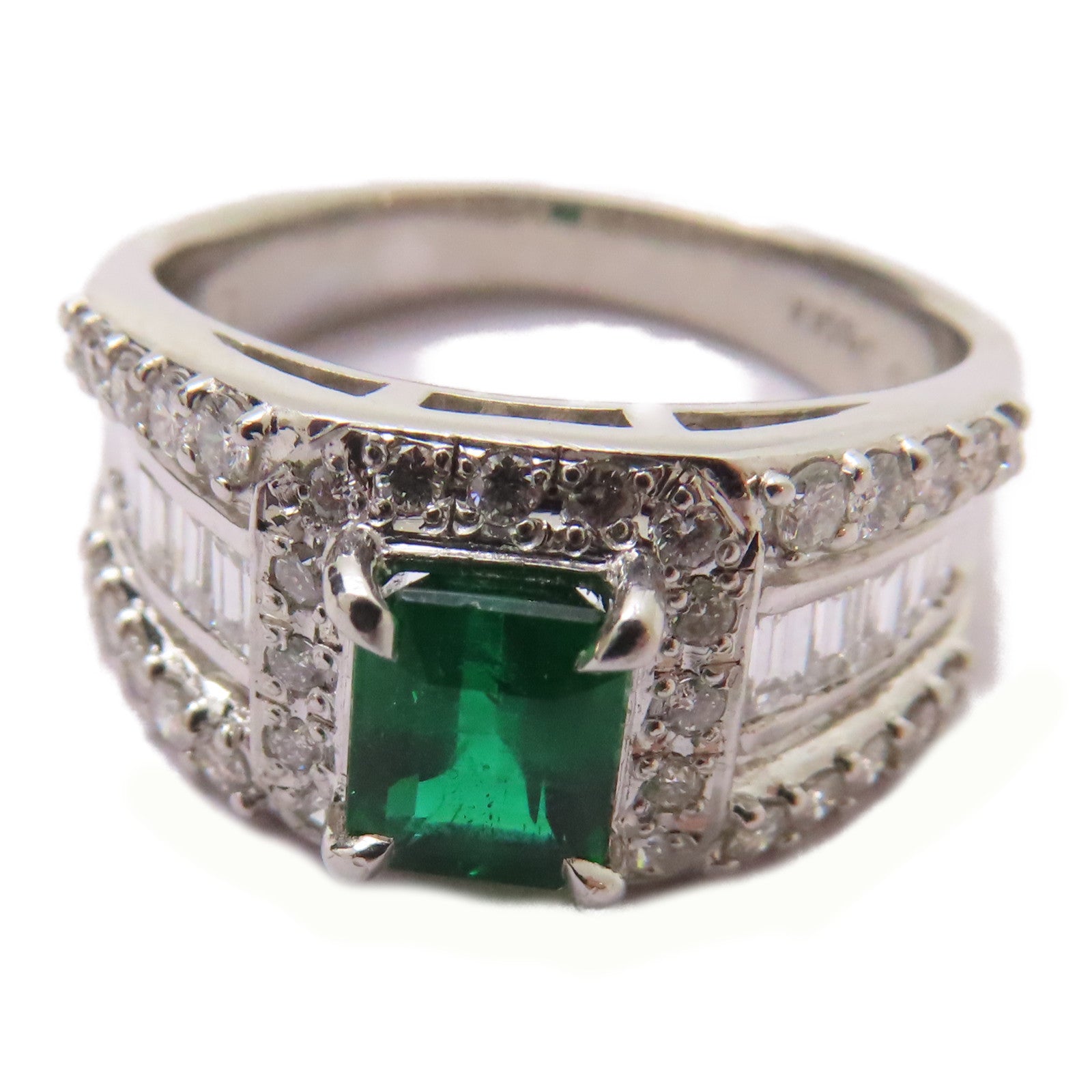 JEWELRY PT900鉑金Emerald/Diamond Ring 0.76ct綠寶石/0.71ct鑽石戒指US#6