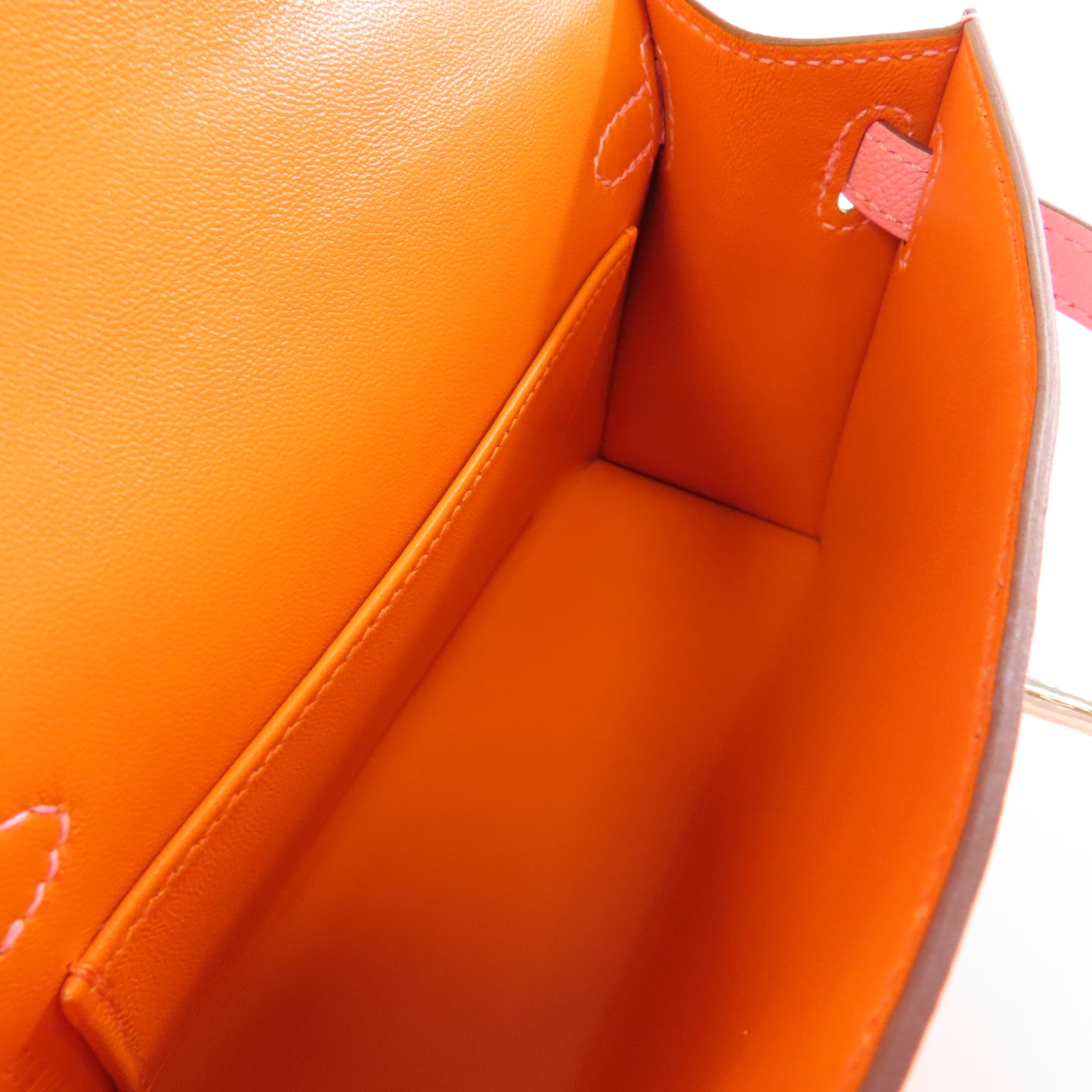 HERMES Chevre皮革Mini Kelly 2 2Way Shoulder Bag銀扣手挽肩背兩用袋Rose Confetti糖果粉色/Orange橙色