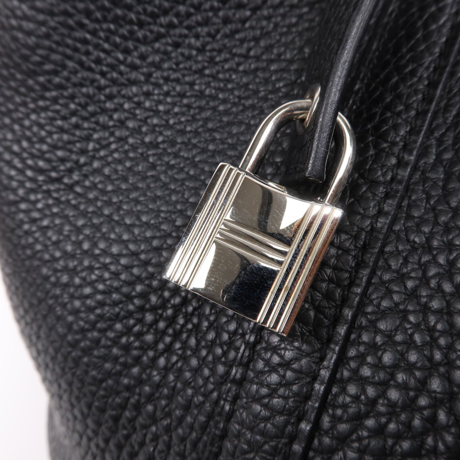 HERMES Clemence皮革Picotin MM銀扣手挽袋Noir