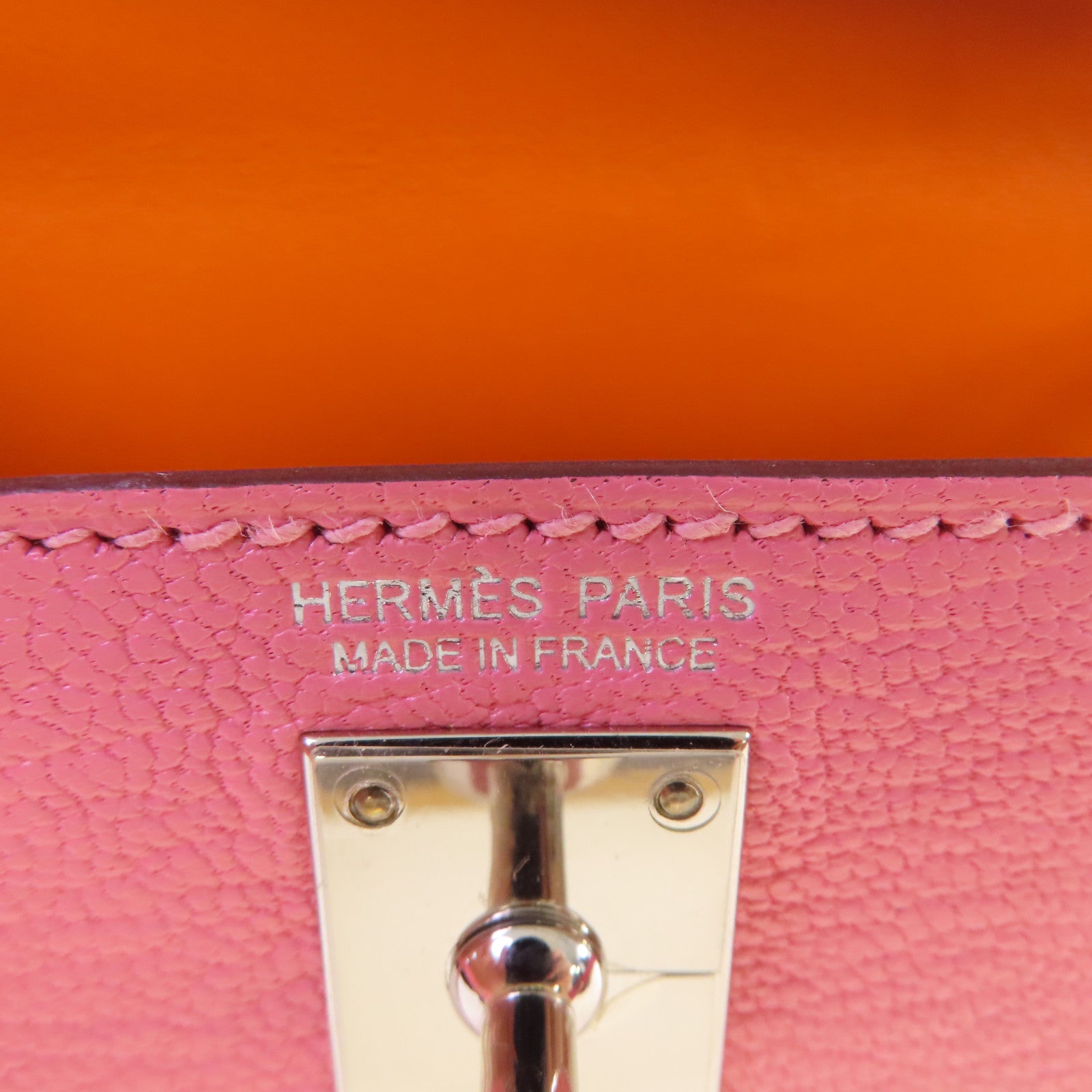 HERMES Chevre皮革Mini Kelly 2 2Way Shoulder Bag銀扣手挽肩背兩用袋Rose Confetti糖果粉色/Orange橙色