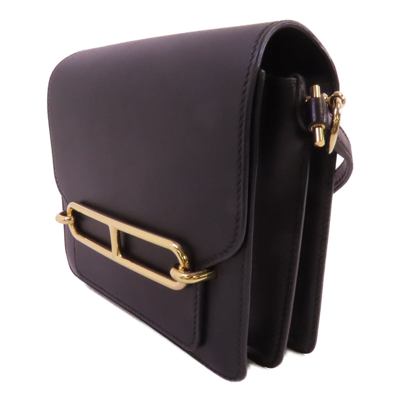 HERMES Allegro皮革Roulis Mini金扣肩背袋Noir