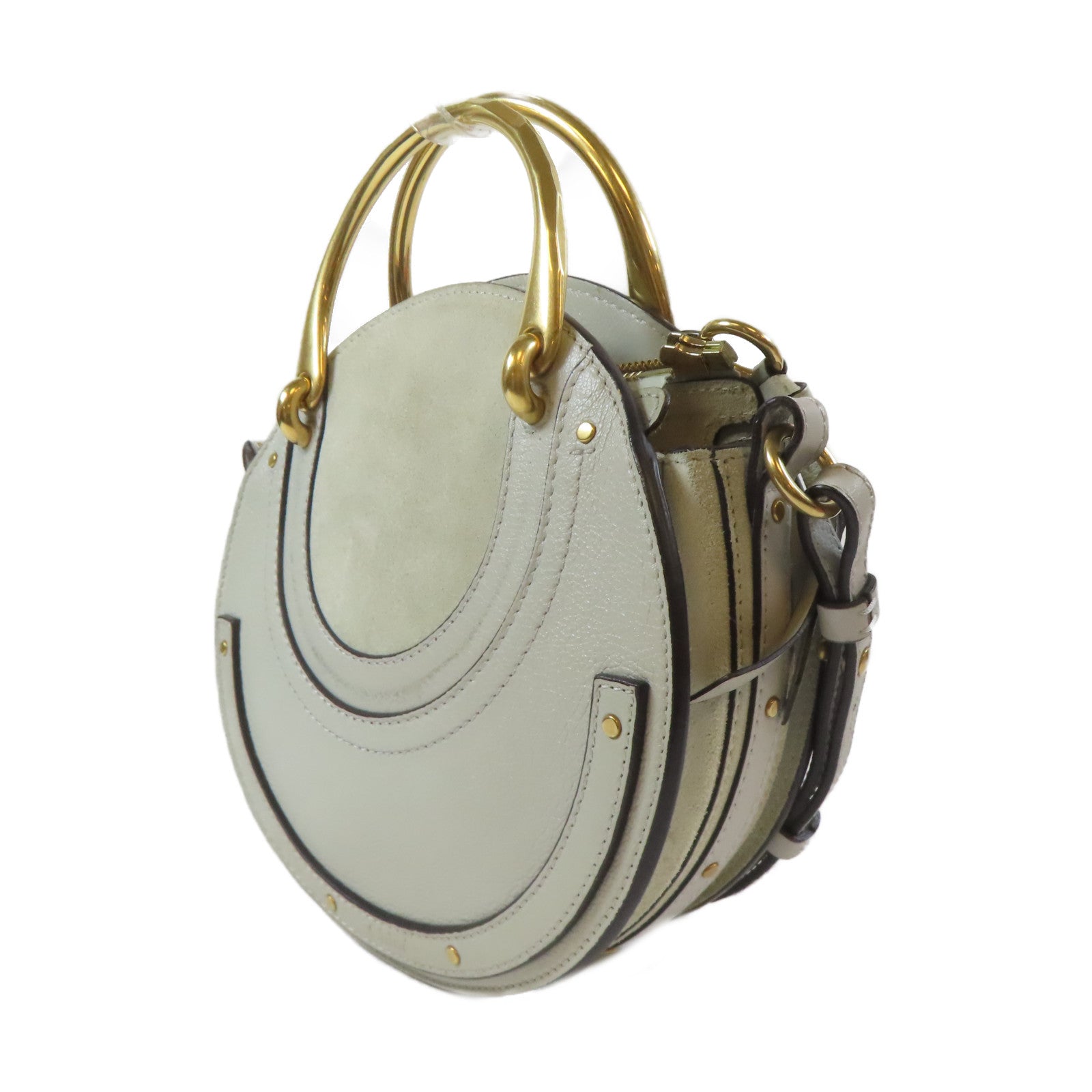 Chloe 牛皮皮革Shoulder Bag金扣肩背袋灰色