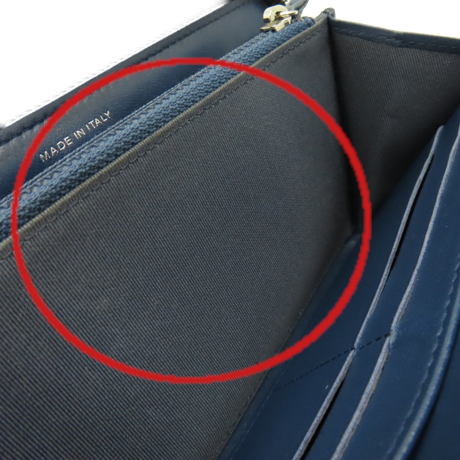 CHANEL 菱格羊皮皮革Round Long Wallet銀扣拉鏈長錢包藍色