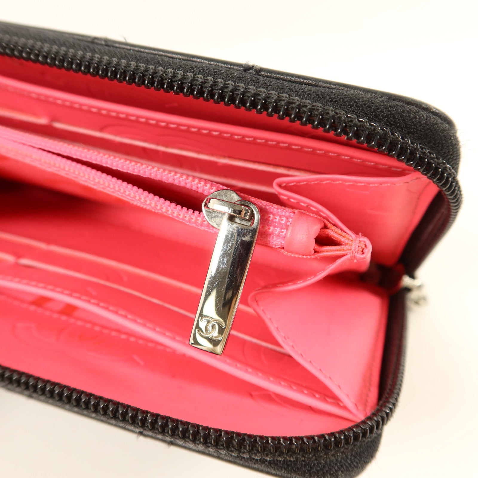 CHANEL 牛皮皮革Cambon Long Round Wallet銀扣長錢包