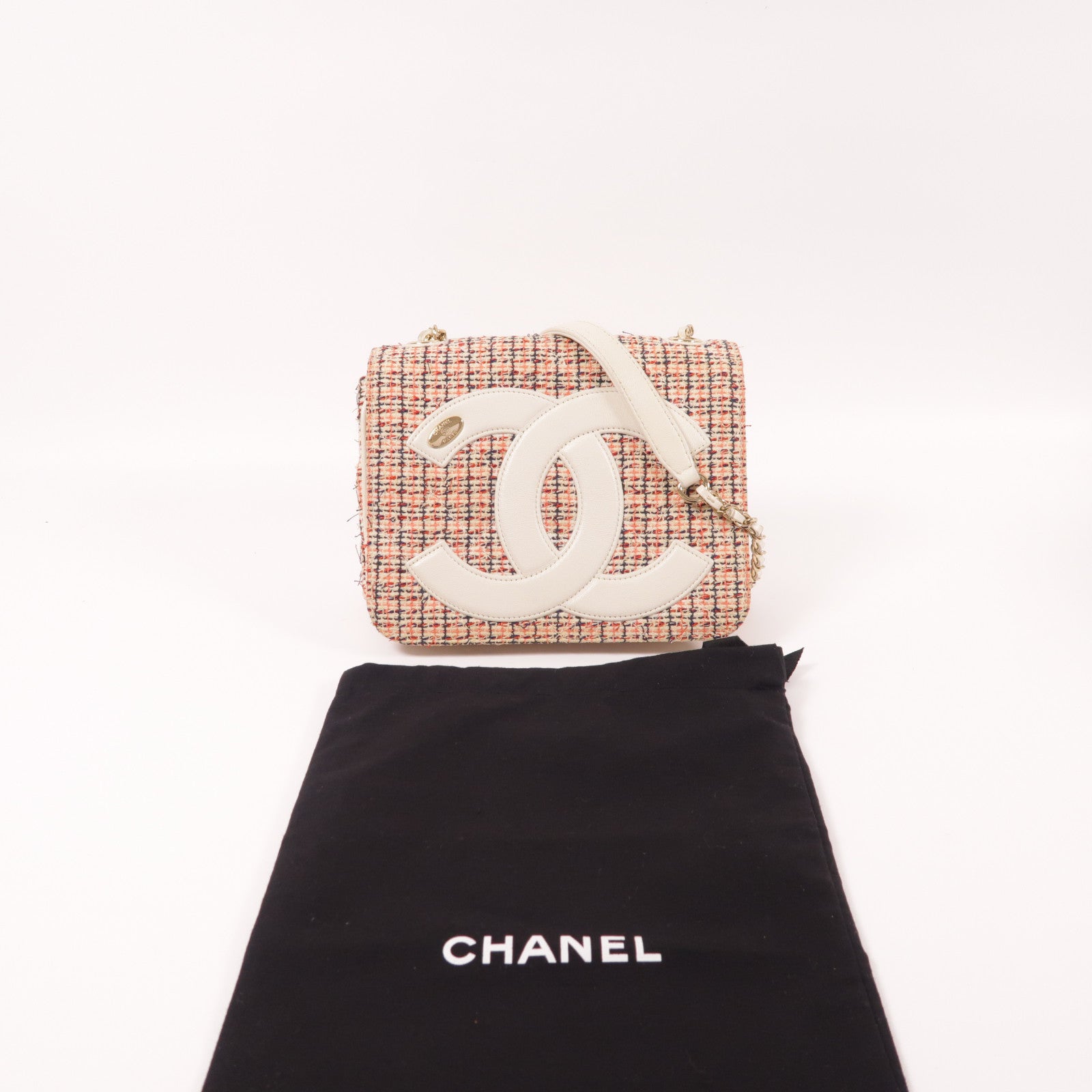 CHANEL CC GHW Mania Camera Bag Shoulder Bag Tweed Red/White
