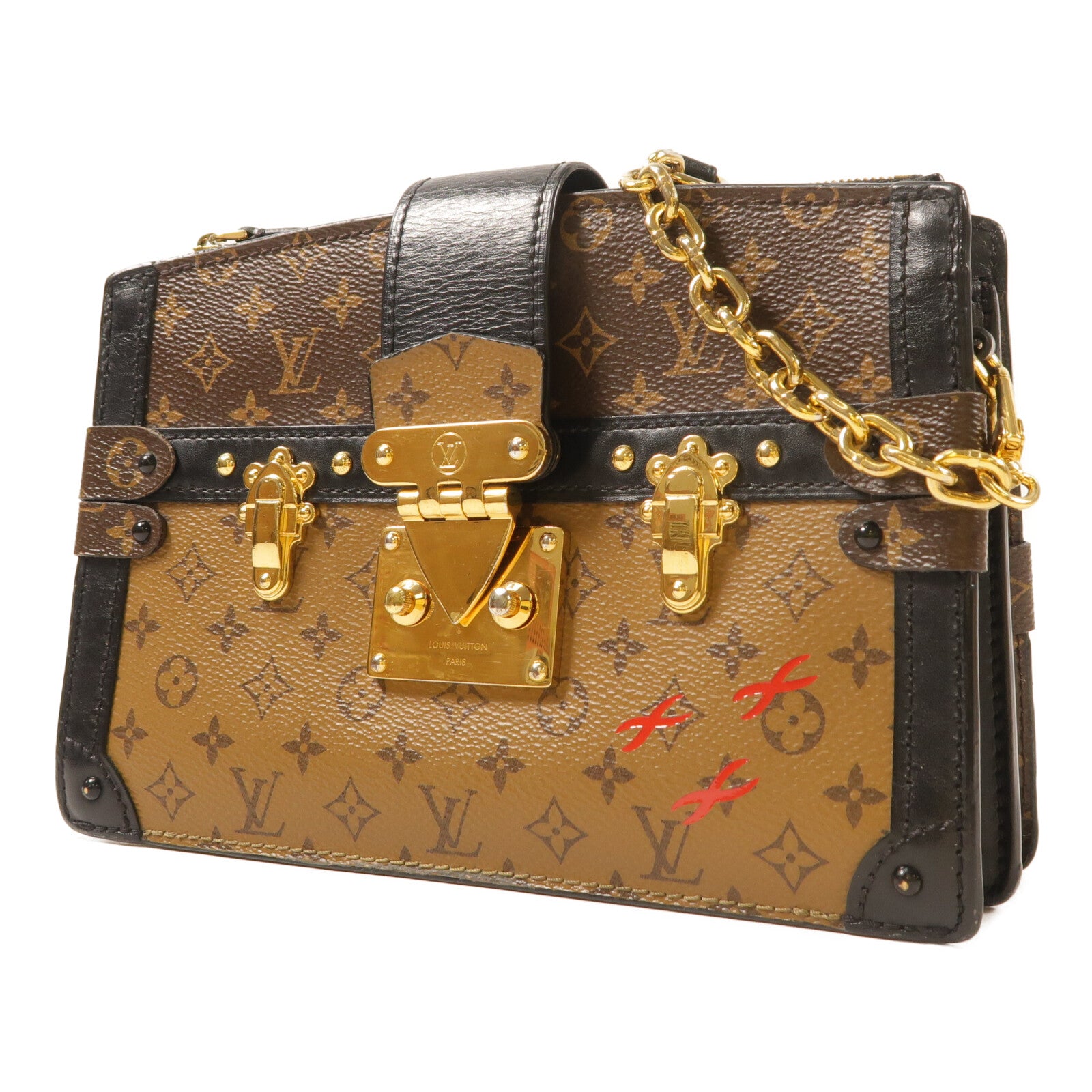 LOUIS VUITTON Monogram Reverse Trunk Clutch金扣肩背袋棕色