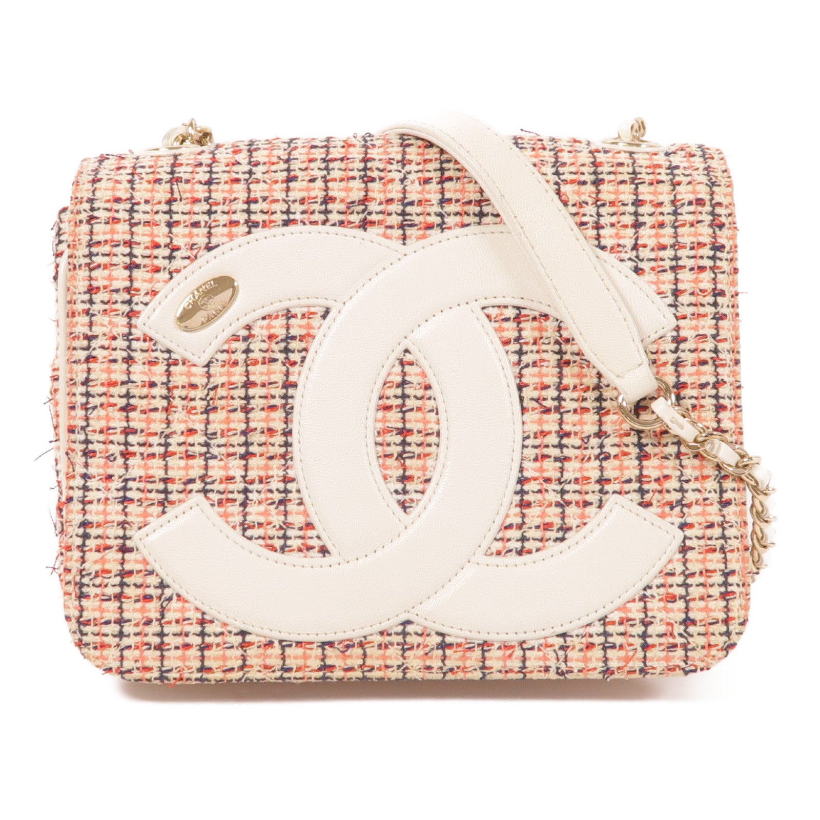 CHANEL 粗花呢Mania Camera Bag金扣鏈帶肩背袋