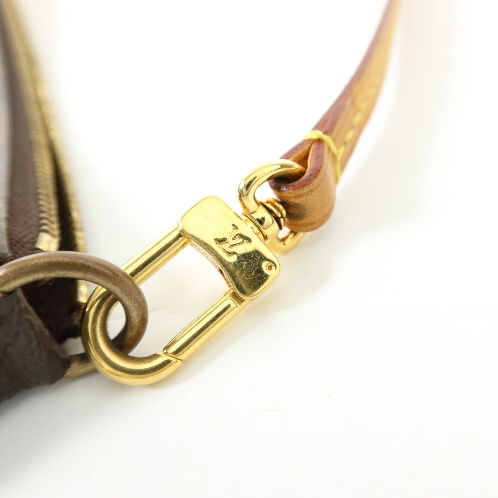 LOUIS VUITTON Monogram Pochette Accessoires金扣手挽袋棕色