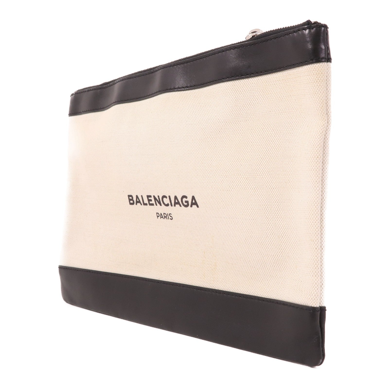 BALENCIAGA 帆布/皮革Pouch銀扣手拿包