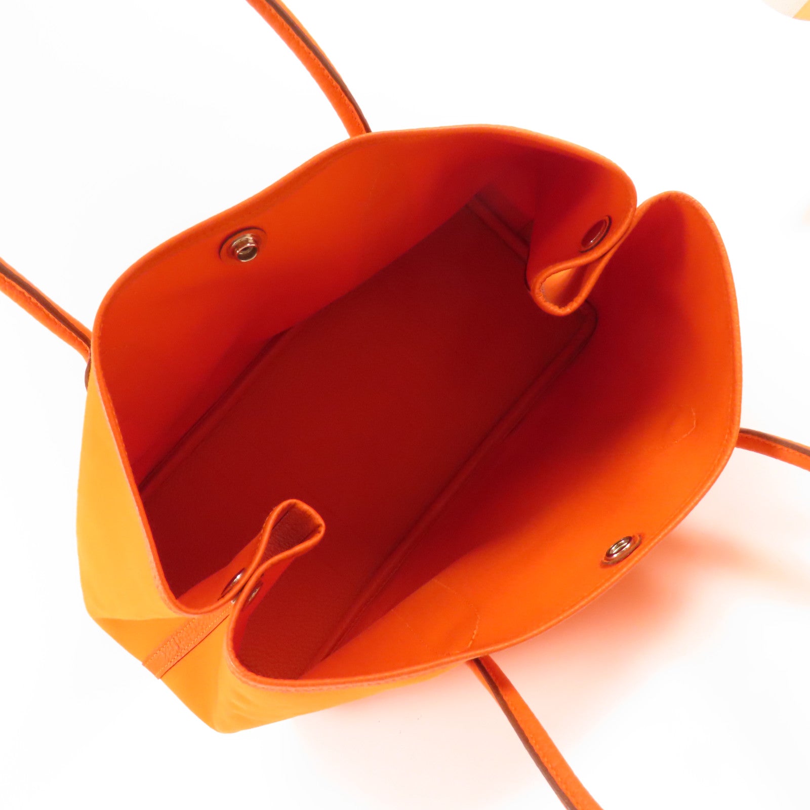 HERMES 帆布Garden Party銀扣手挽袋Orange