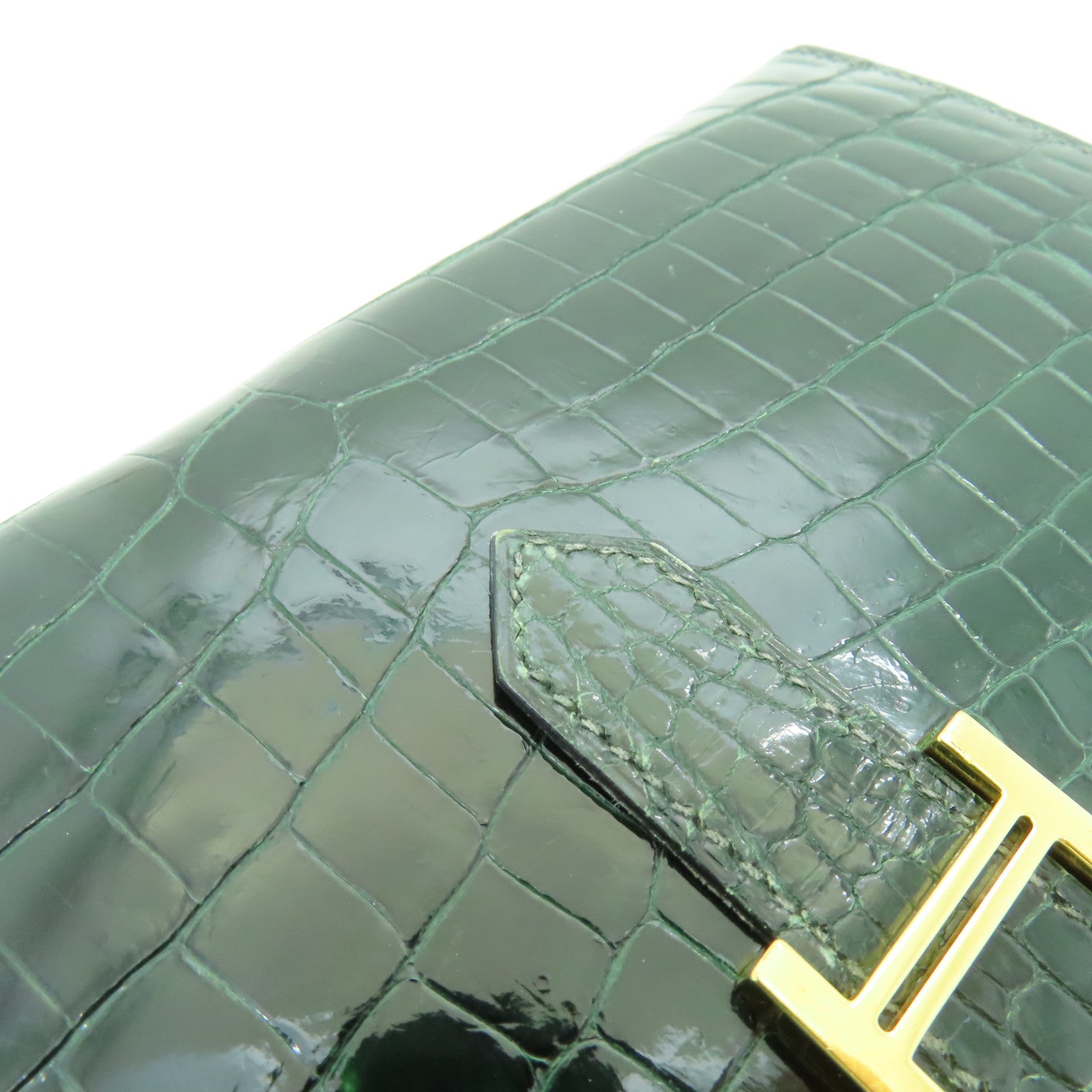 HERMES 【激減優惠】鱷魚皮革Bearn Wallet金扣長錢包Vert Emerald綠色