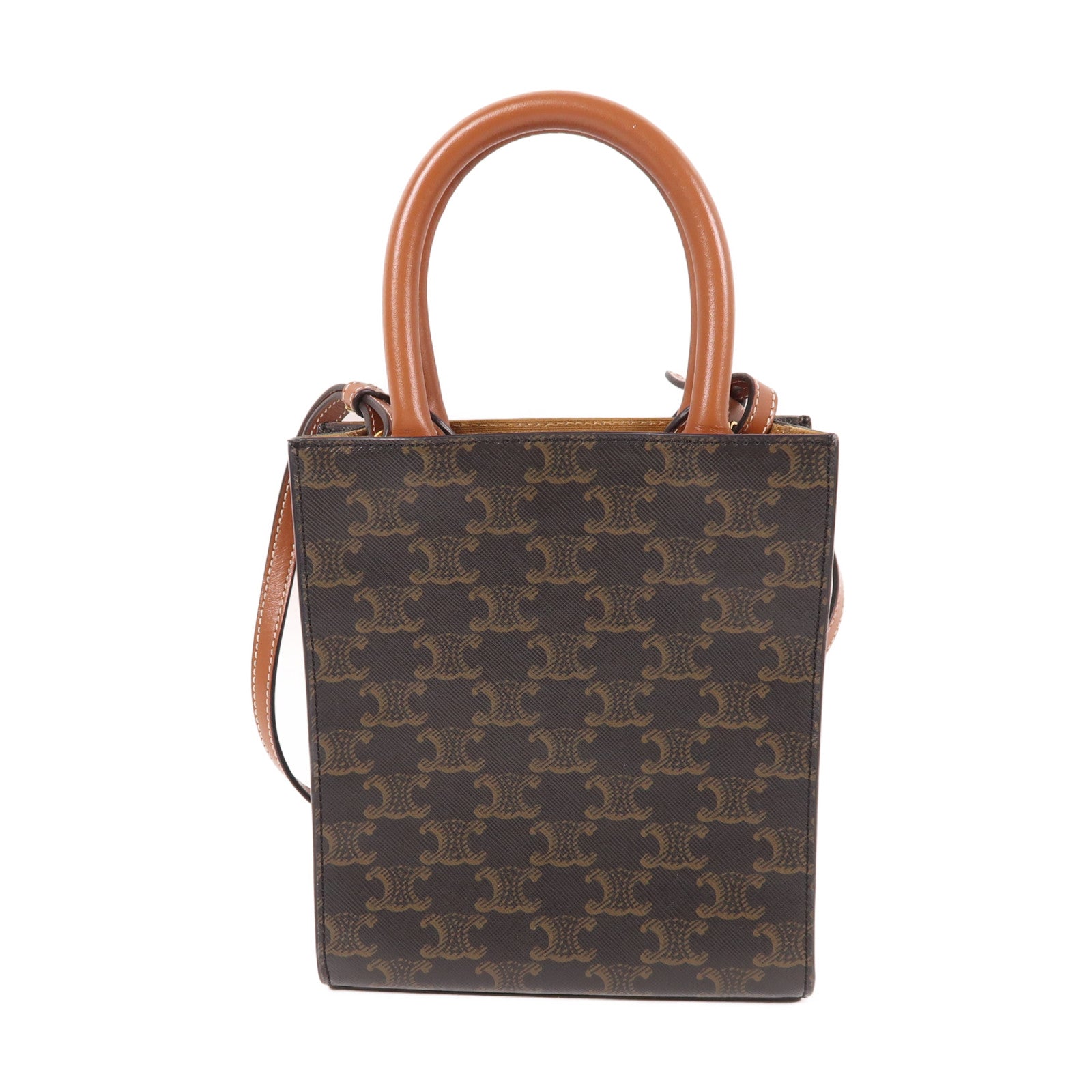 CELINE 塗層帆布Triomphe Cabas Mini金扣手挽肩背兩用袋啡色