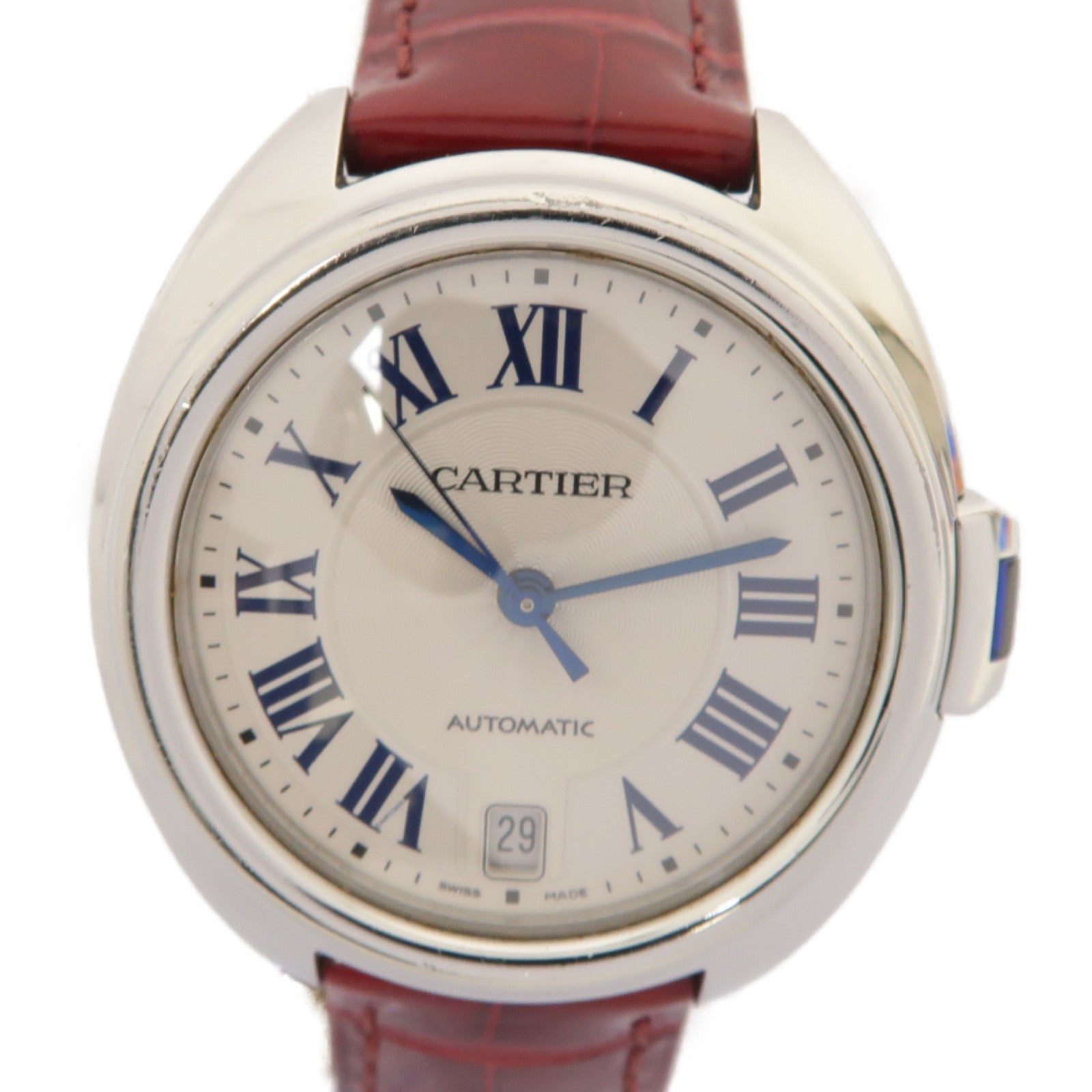 CARTIER Cartier Cle De Cartier不鏽鋼/鱷魚皮革手錶自動機芯白色