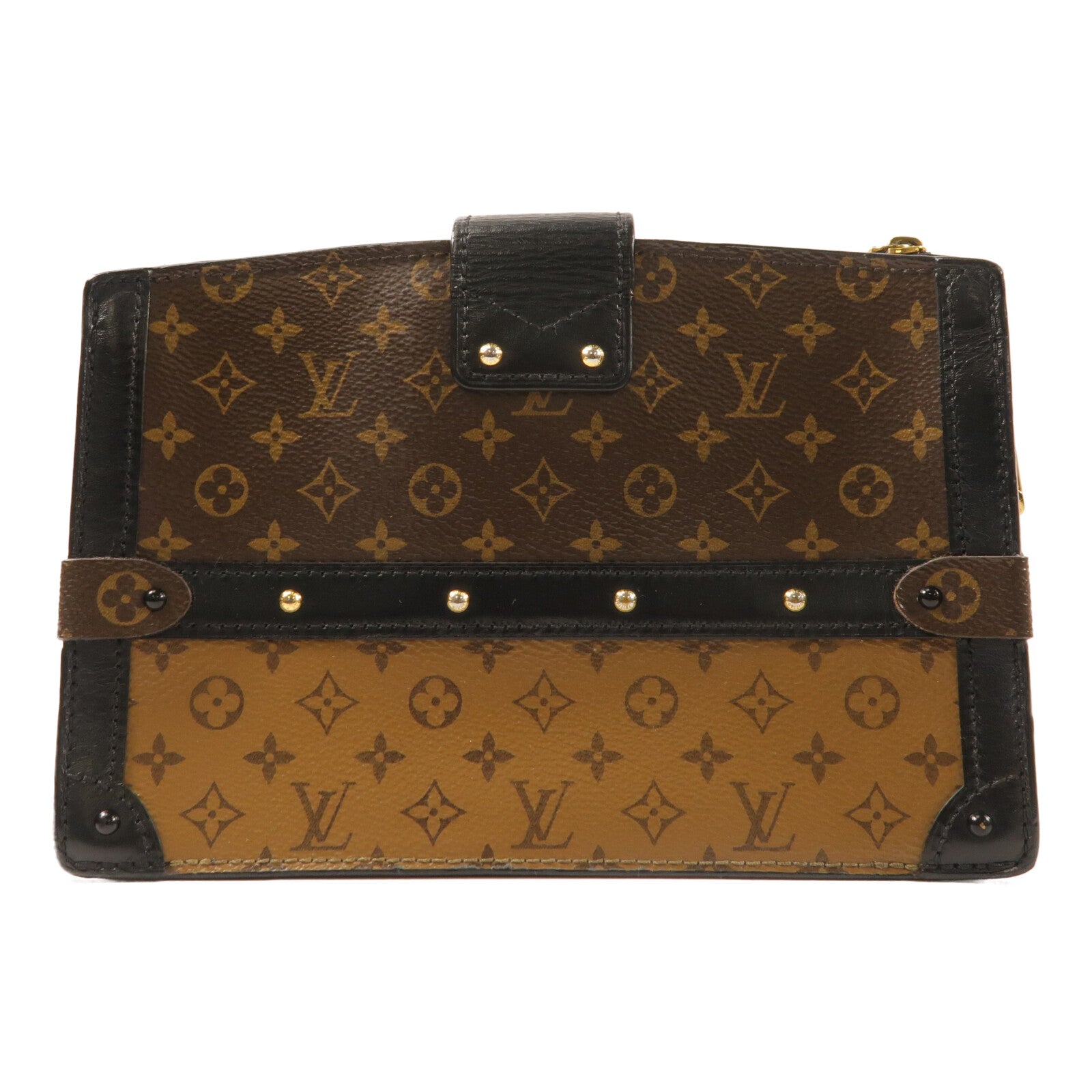 LOUIS VUITTON Monogram Reverse Trunk Clutch金扣肩背袋棕色