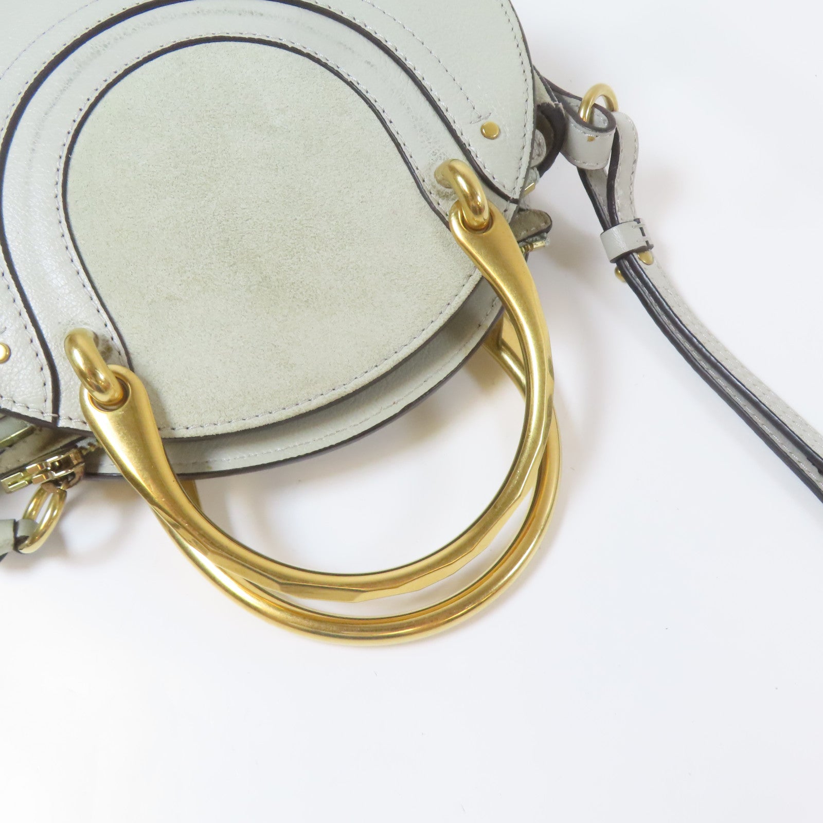 Chloe 牛皮皮革Shoulder Bag金扣肩背袋灰色