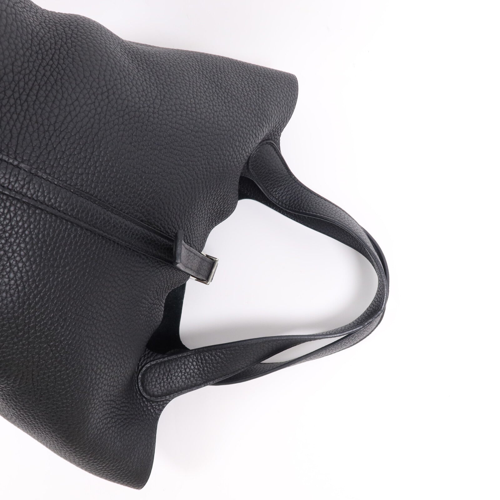 HERMES Clemence皮革Picotin MM銀扣手挽袋Noir