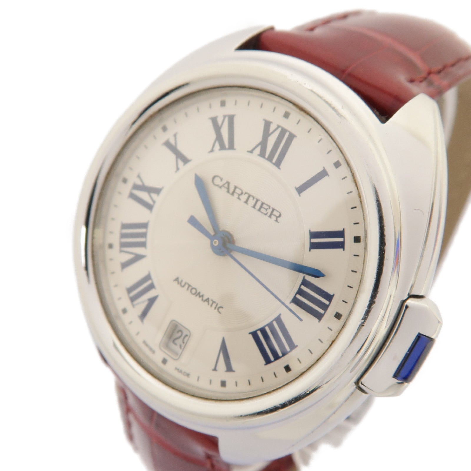 CARTIER Cartier Cle De Cartier不鏽鋼/鱷魚皮革手錶自動機芯白色