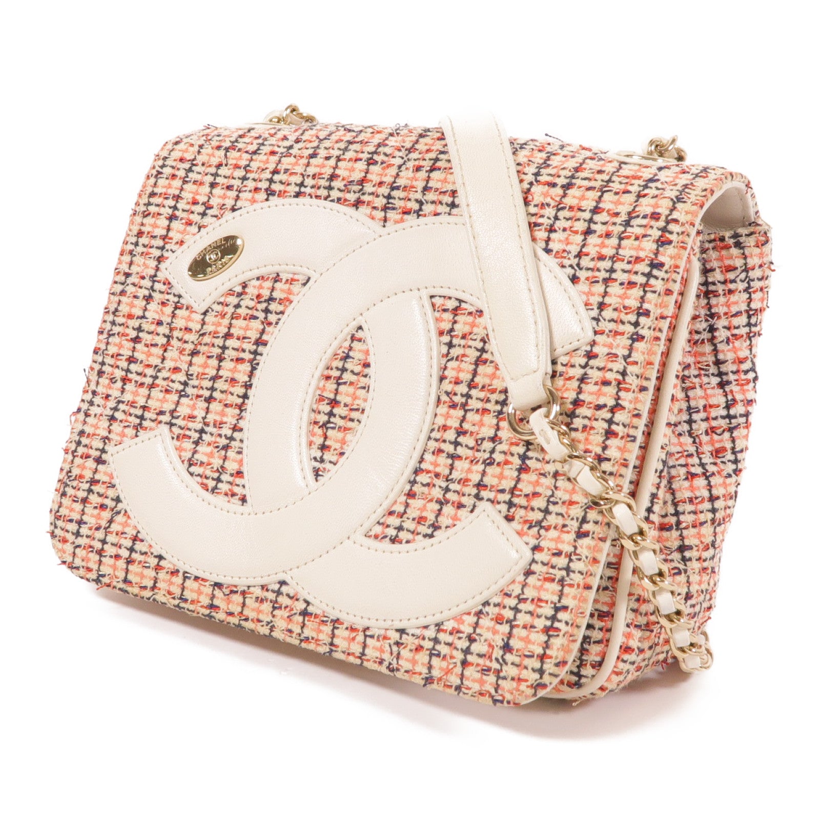 CHANEL CC GHW Mania Camera Bag Shoulder Bag Tweed Red/White