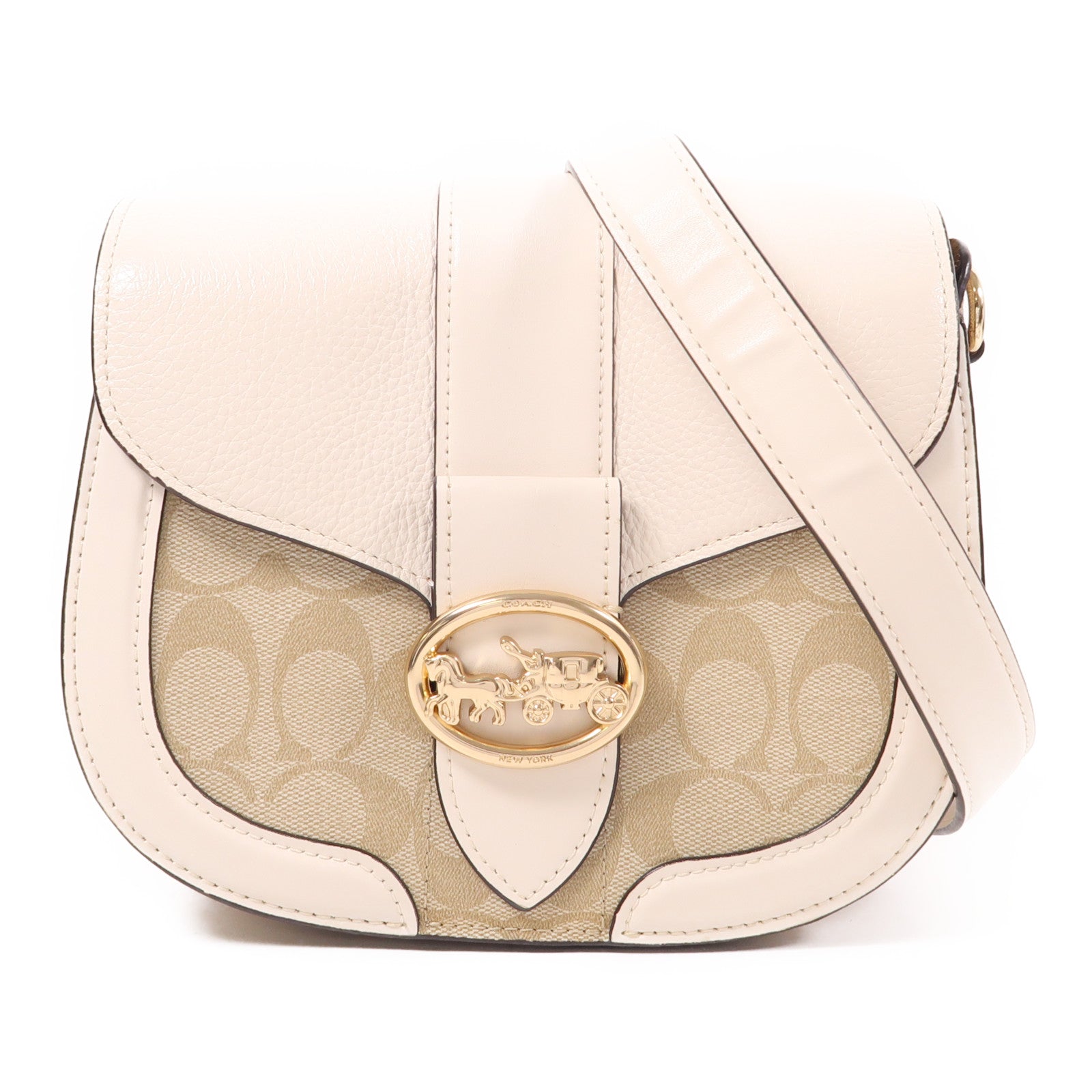 COACH 塗層帆布Georgie Saddle Bag金扣肩背袋