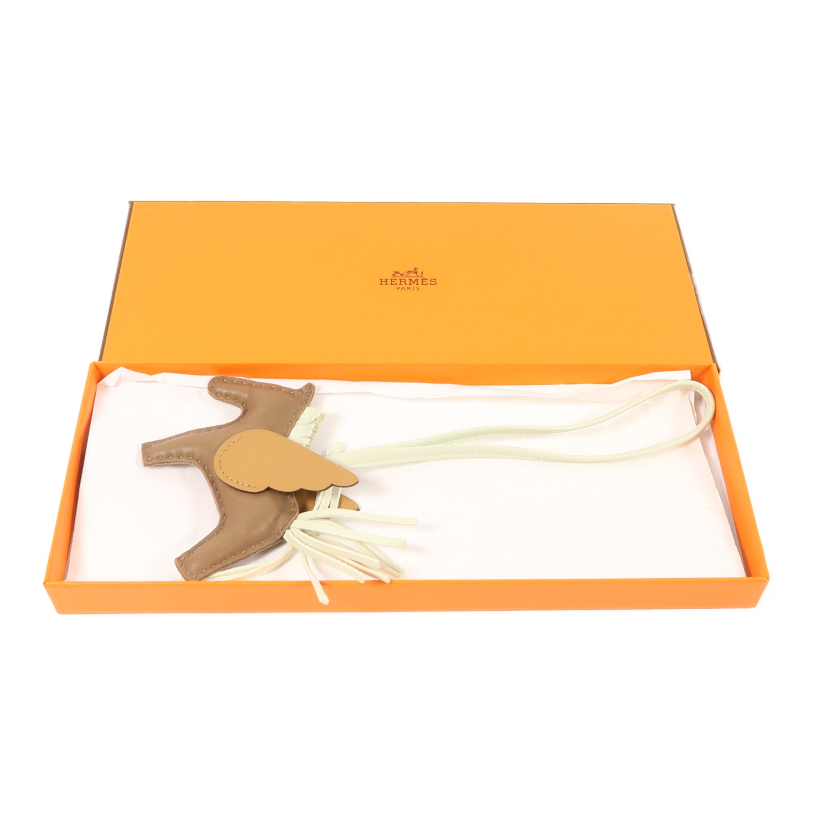HERMES Milo/Swift皮革Rodeo Pegase PM掛飾Etoupe/Biscuit