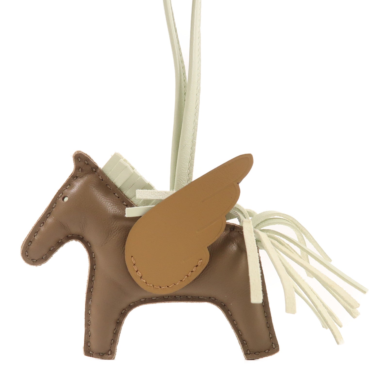 HERMES Milo/Swift皮革Rodeo Pegase PM掛飾Etoupe/Biscuit