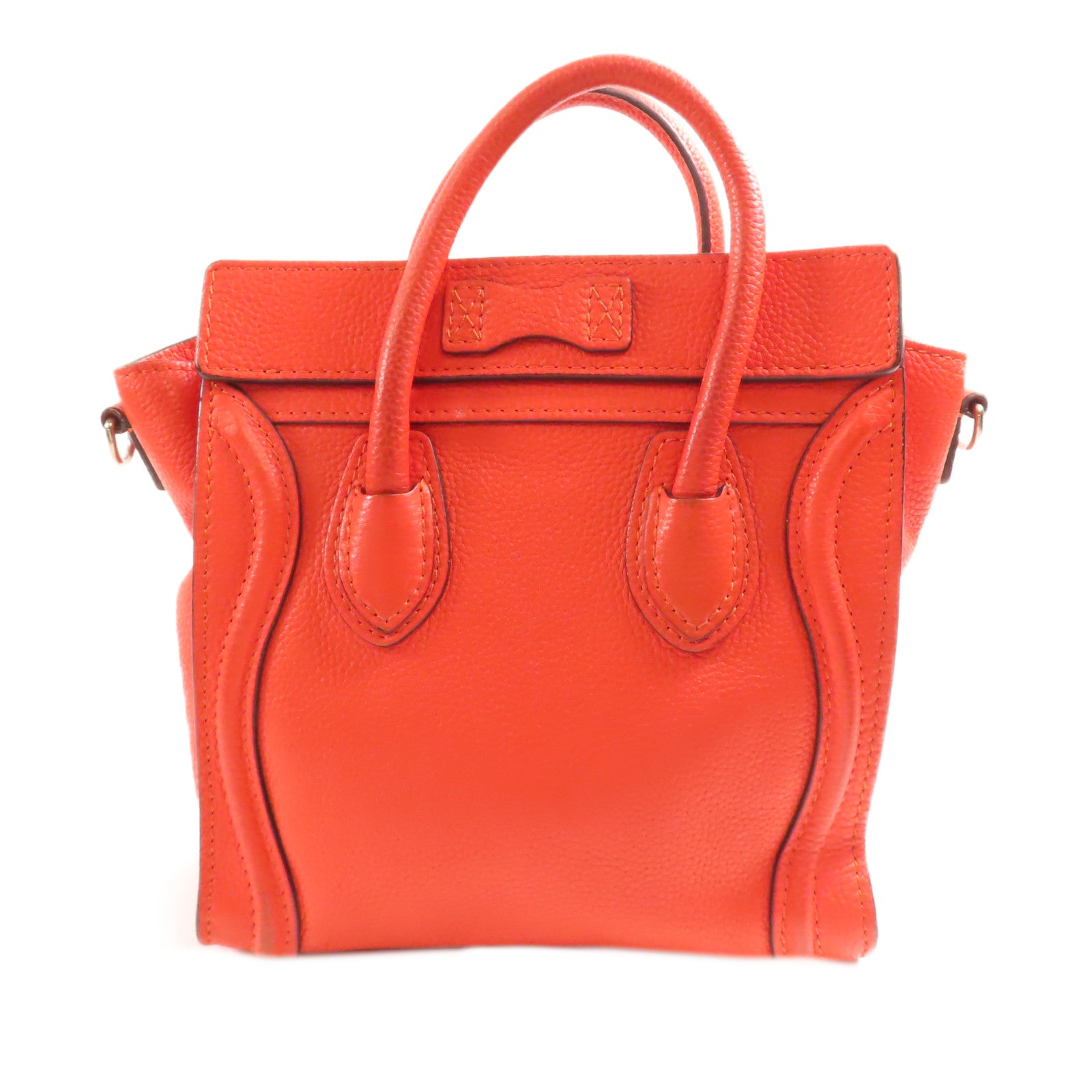 CELINE 牛皮皮革Nano Luggage銀扣手挽肩背兩用袋紅色