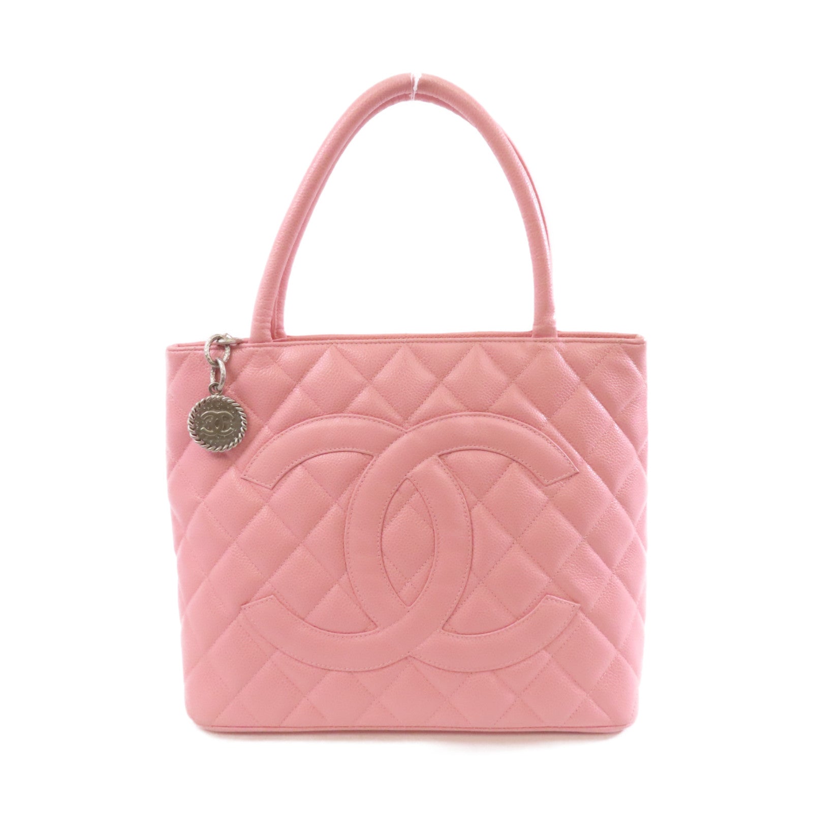 CHANEL 菱格Caviar皮革Tote Bag金扣手挽袋粉紅色
