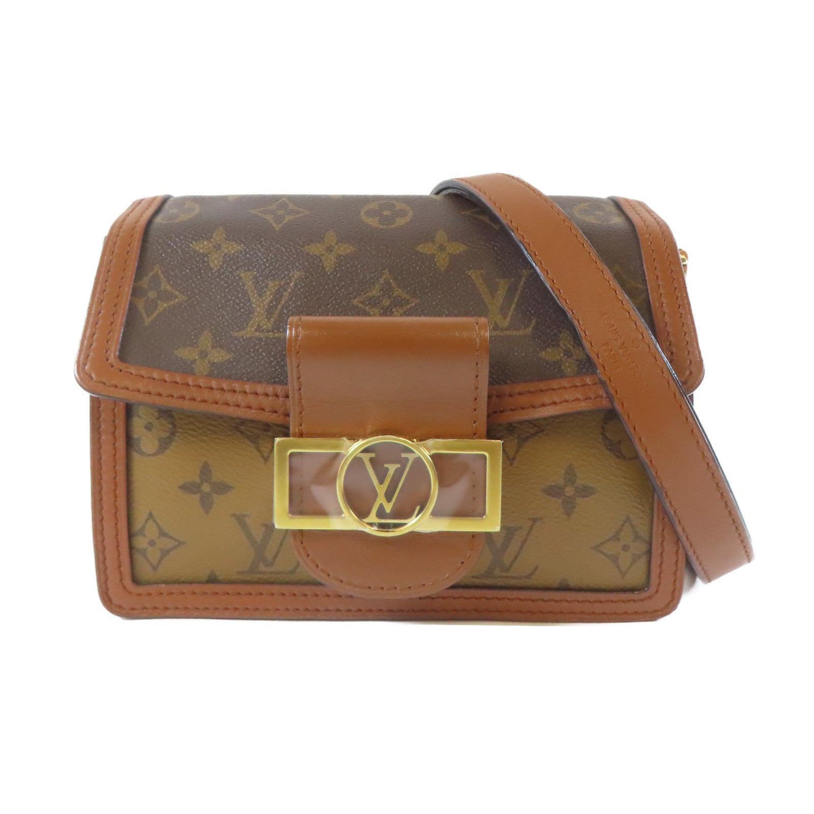 LOUIS VUITTON Monogram Reverse Dauphine金扣肩背袋啡色