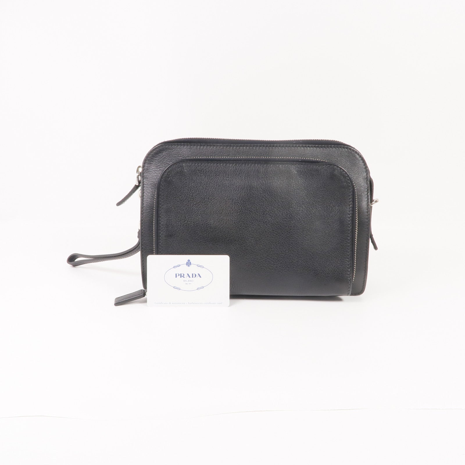 PRADA 牛皮皮革Clutch Bag銀扣手拿包