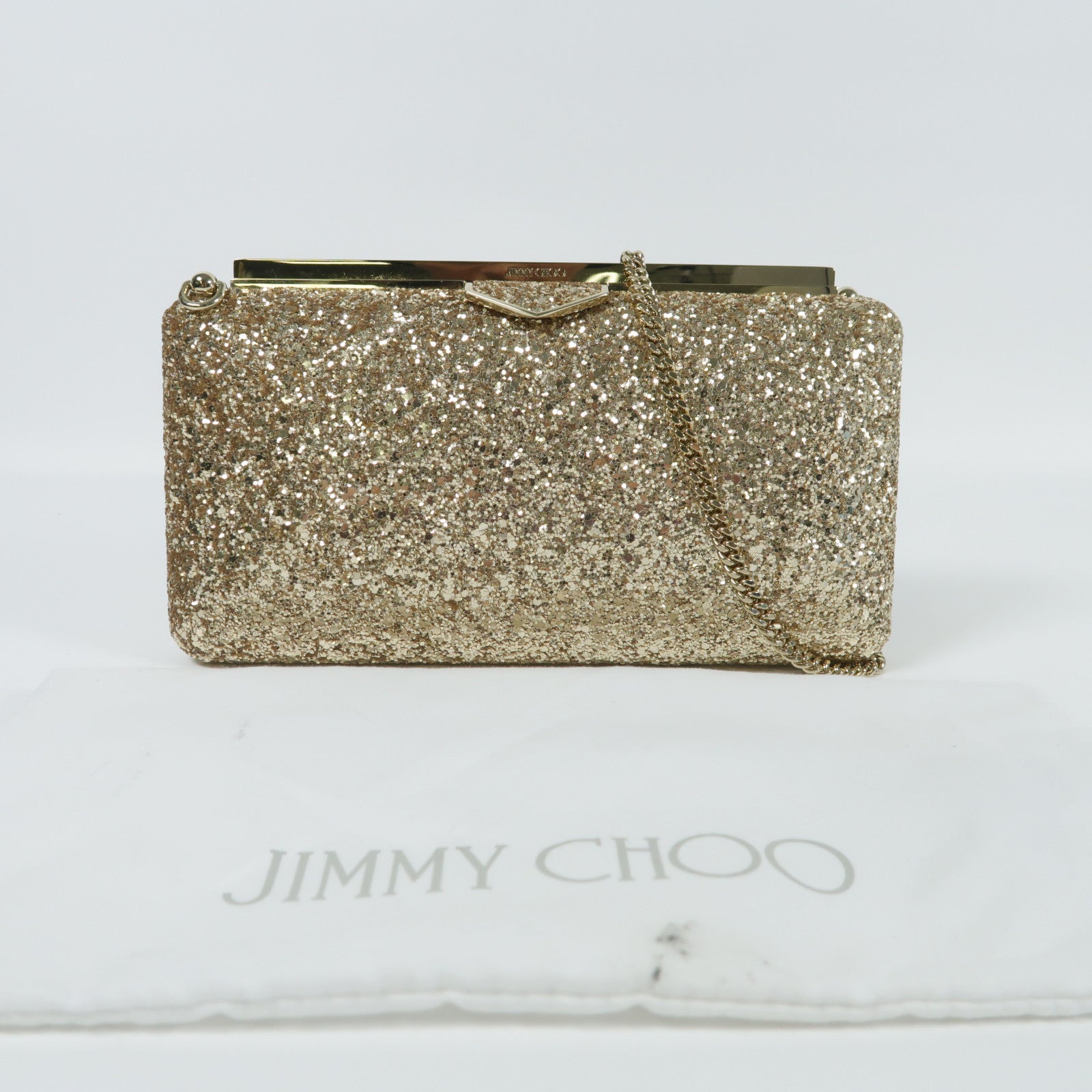 JIMMY CHOO 珠片Ellipse金扣鏈帶肩背袋