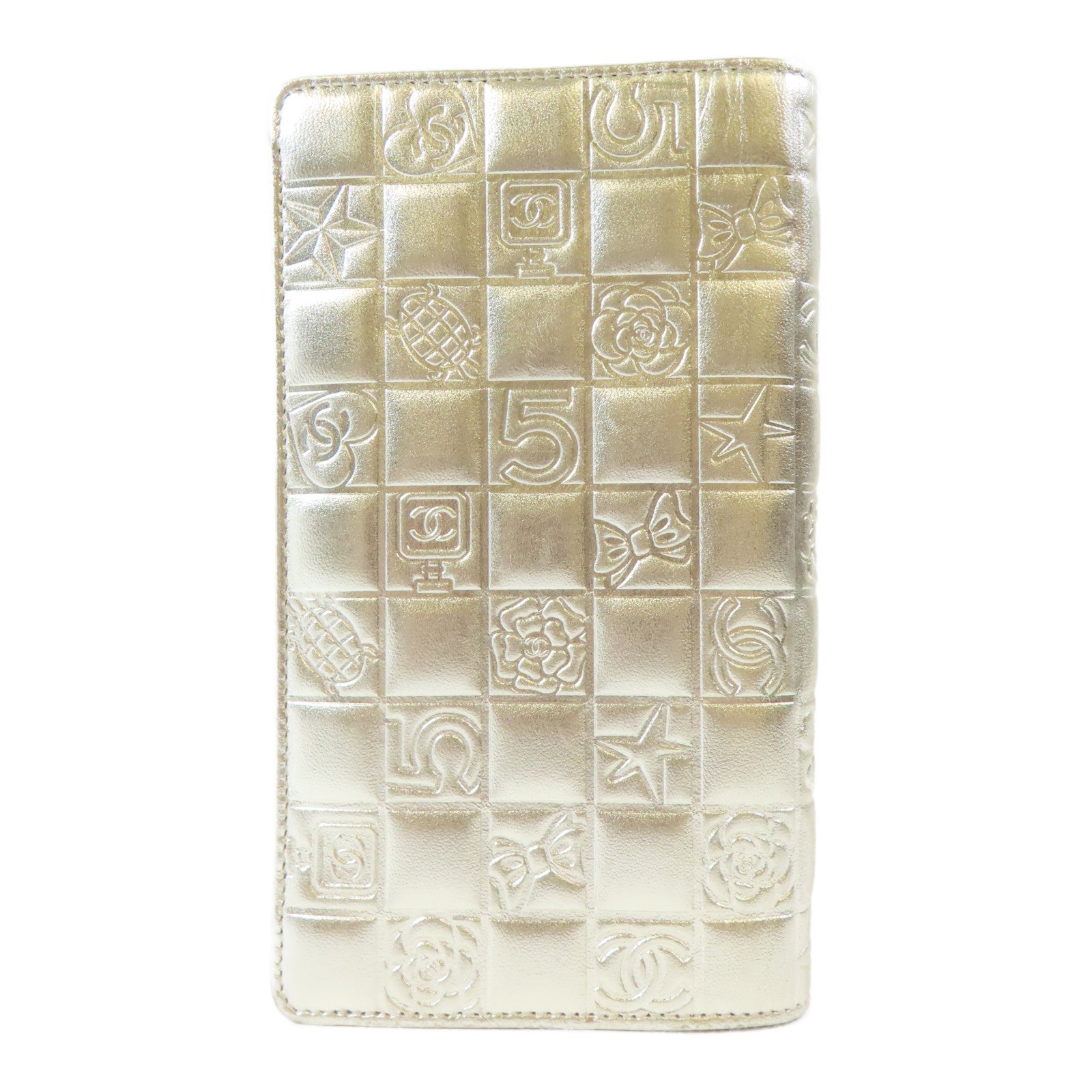 CHANEL 【激減優惠】羊皮皮革Long Wallet金扣長錢包金色