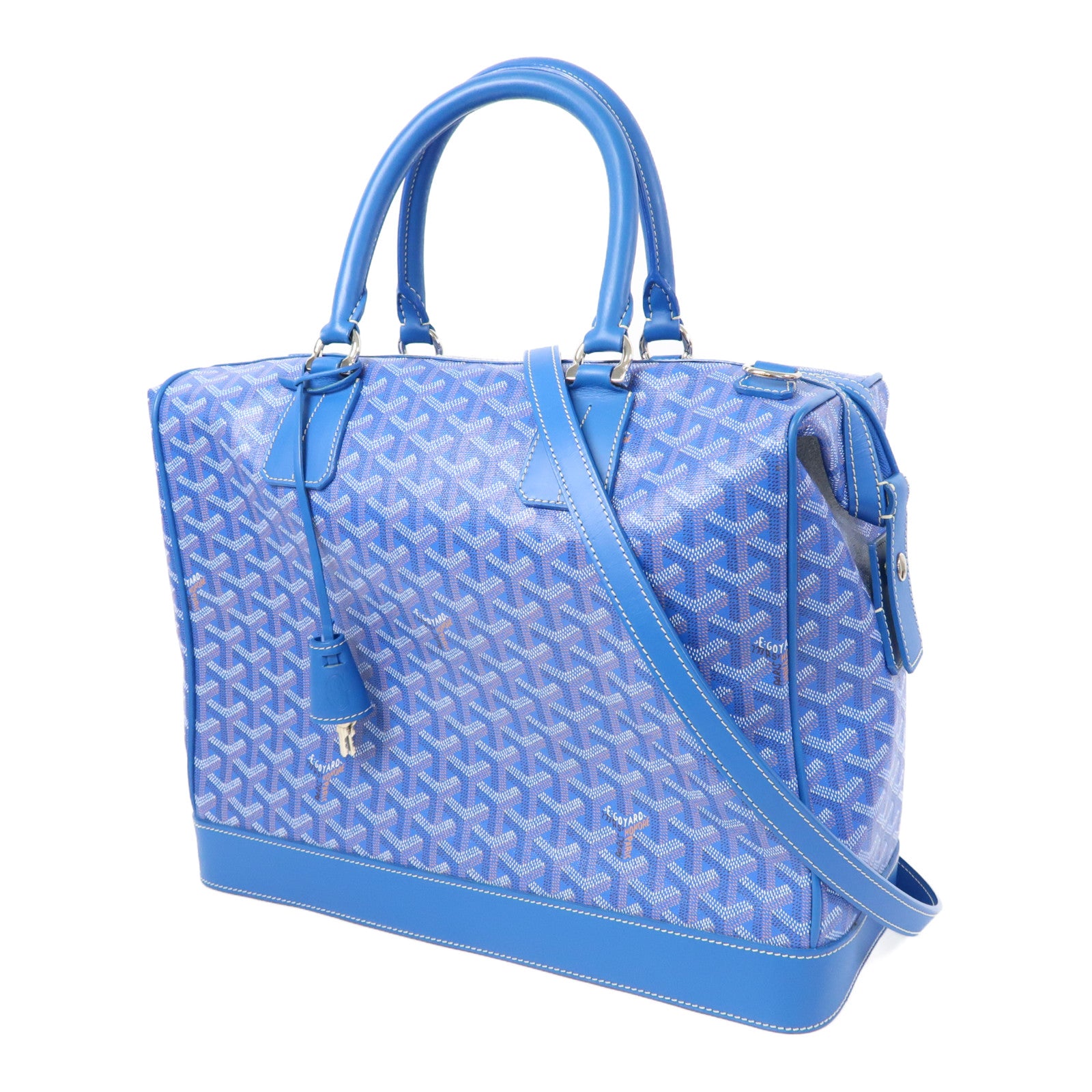 GOYARD 塗層帆布2Way Shoulder Bag銀扣手挽肩背兩用袋藍色