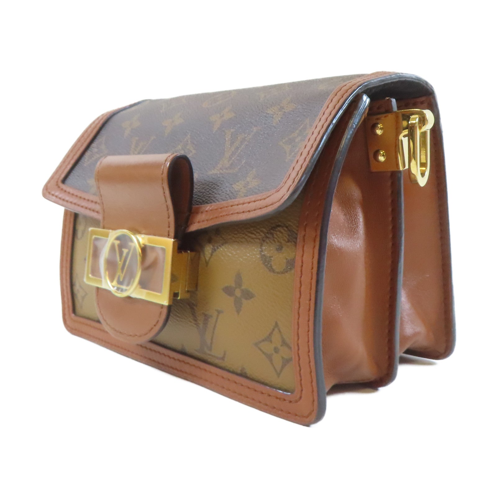 LOUIS VUITTON Monogram Reverse Dauphine金扣肩背袋啡色