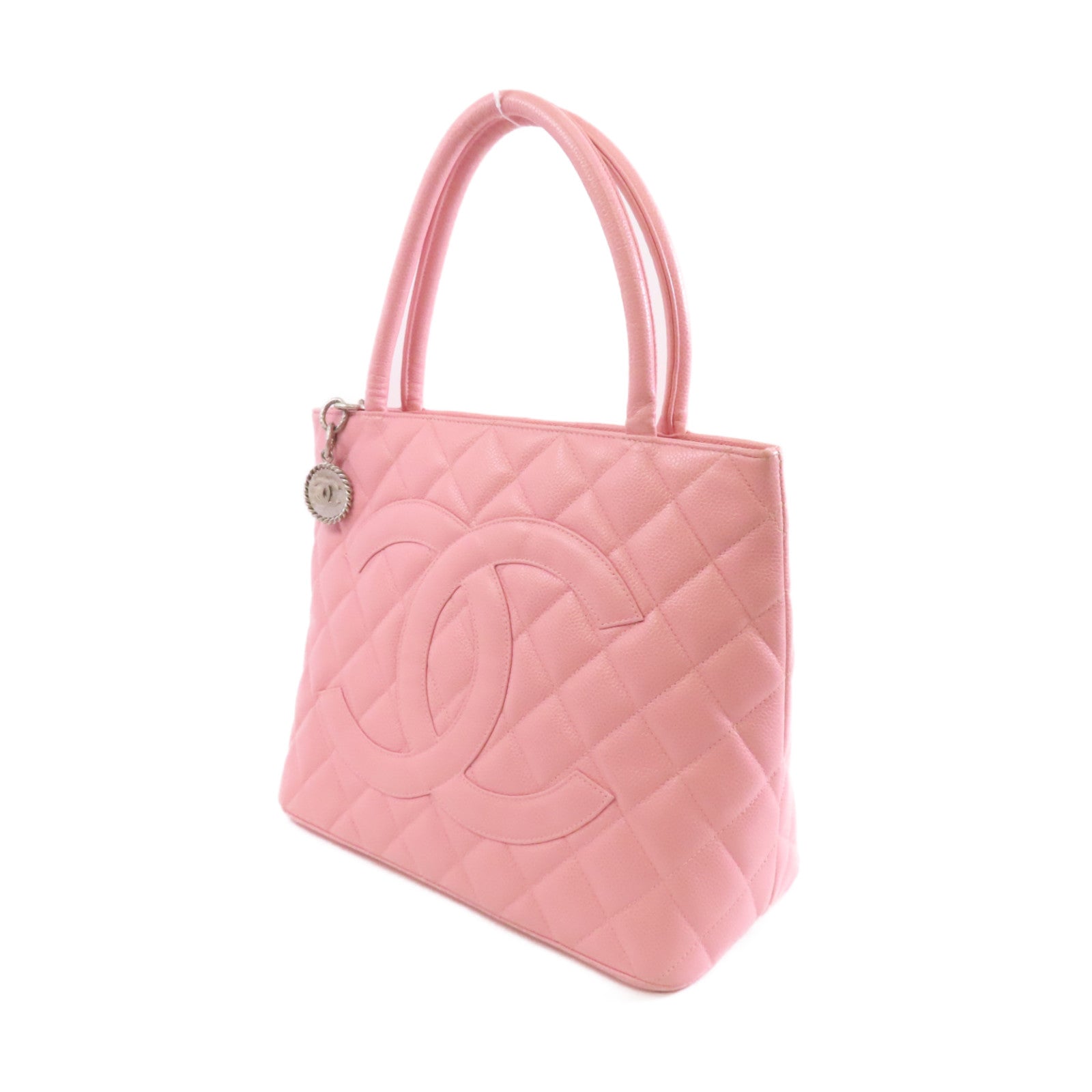 CHANEL 菱格Caviar皮革Tote Bag金扣手挽袋粉紅色