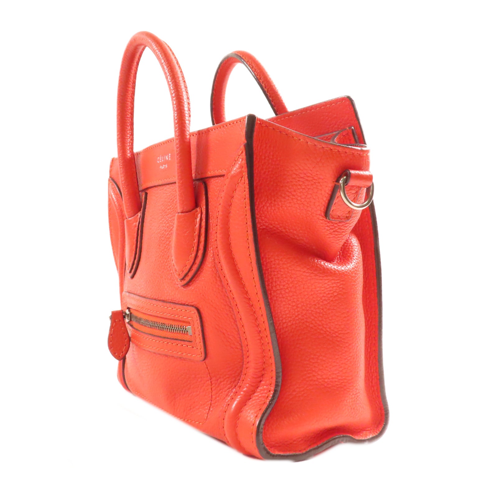 CELINE 牛皮皮革Nano Luggage銀扣手挽肩背兩用袋紅色