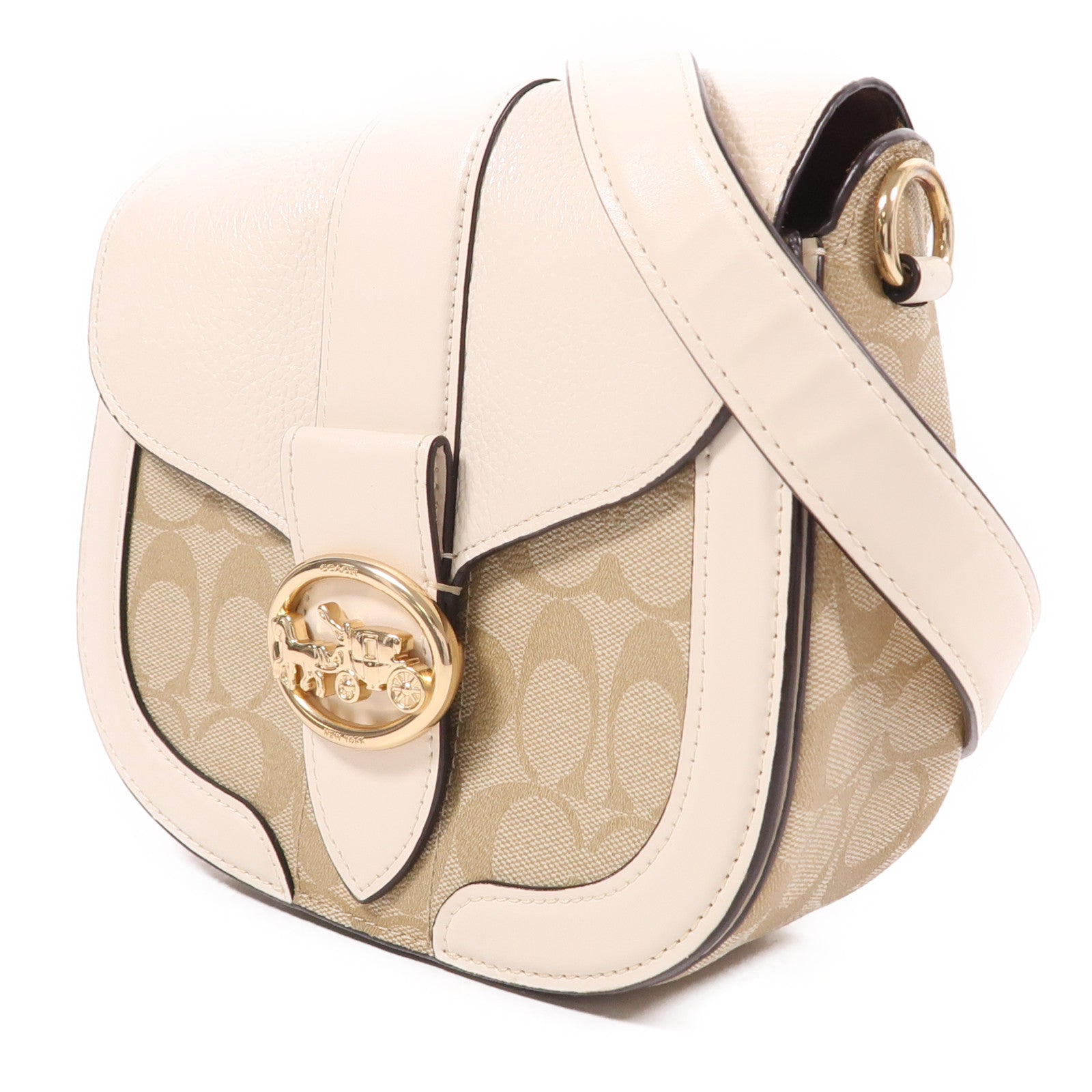 COACH 塗層帆布Georgie Saddle Bag金扣肩背袋