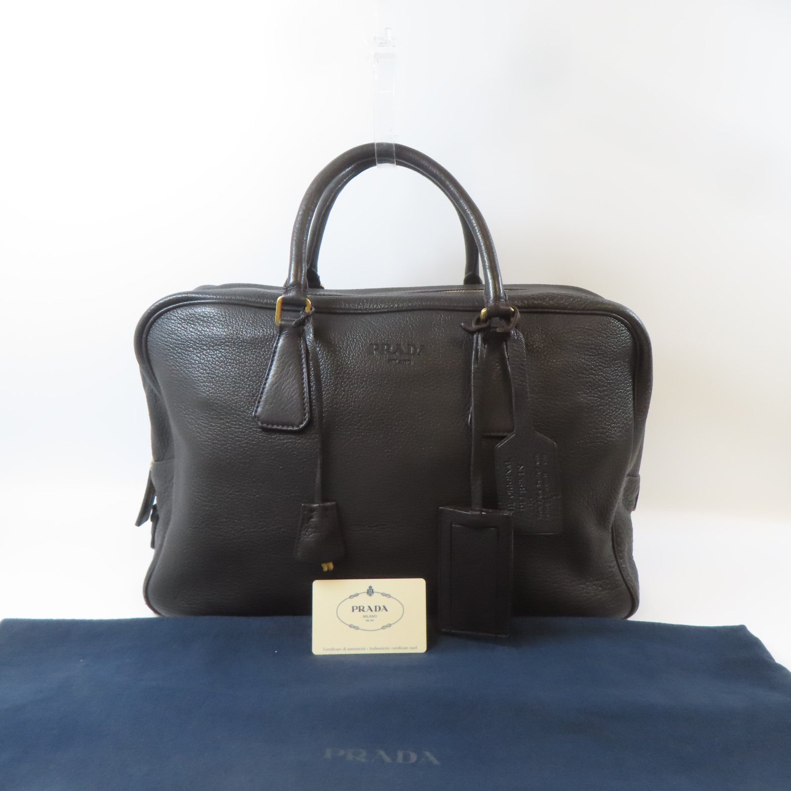 PRADA 牛皮皮革Hand Bag金扣手挽袋啡色