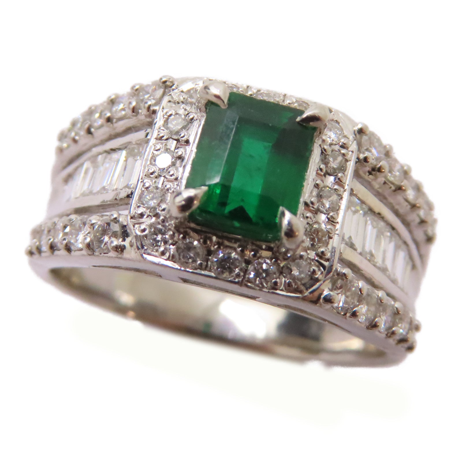 JEWELRY PT900鉑金Emerald/Diamond Ring 0.76ct綠寶石/0.71ct鑽石戒指US#6