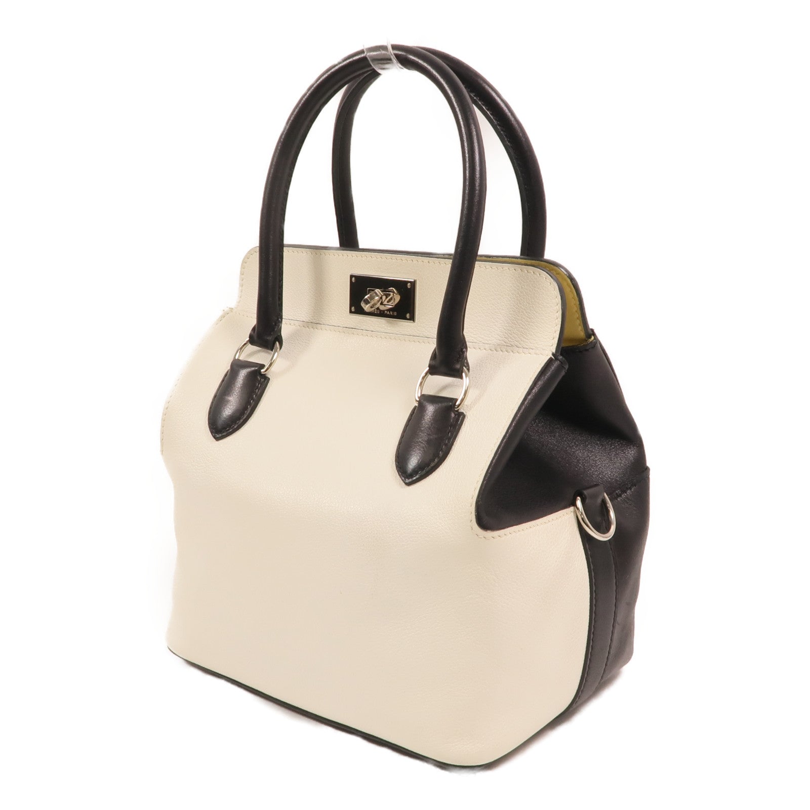 HERMES Evercolor皮革Toolbox 20銀扣手挽肩背兩用袋Blanc/Noir/Jaune Poussin