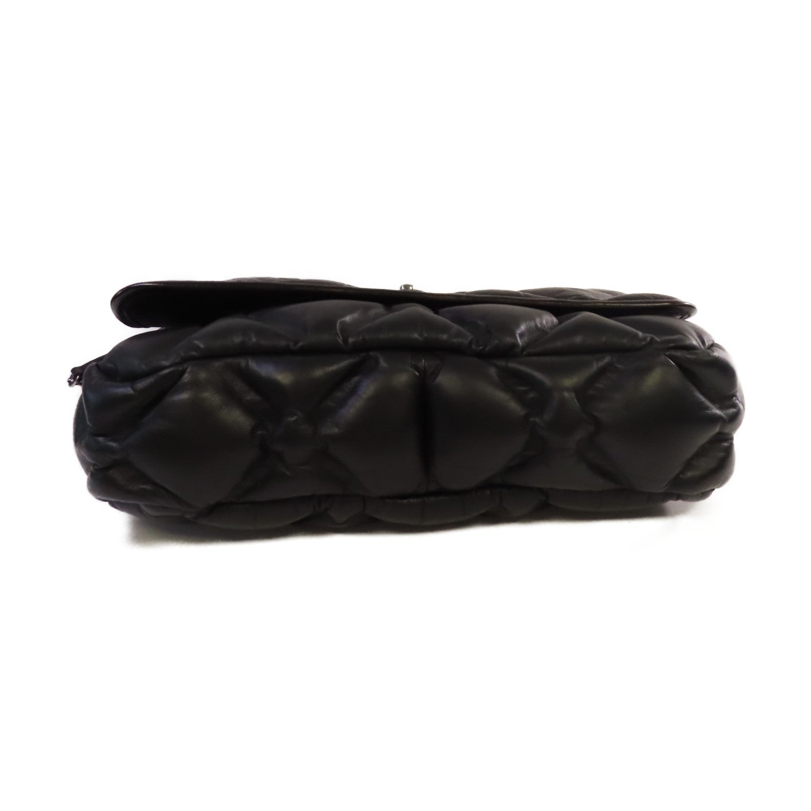CHANEL 菱格牛皮皮革Bubble Chain Shoulder Bag銀扣鏈帶肩背袋黑色