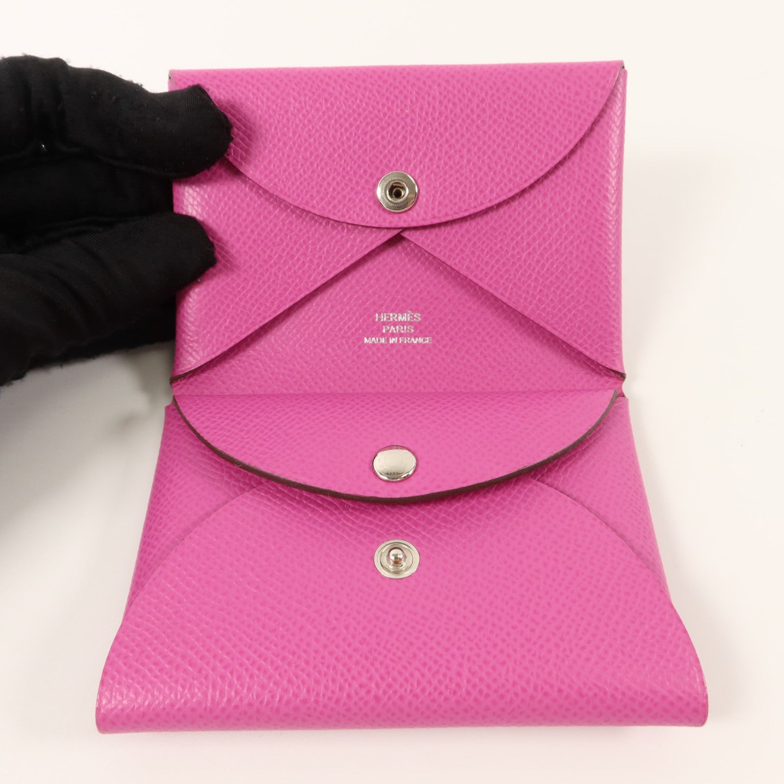 HERMES Epsom皮革Calvi Duo Compact Card Holder卡片套Magnolia
