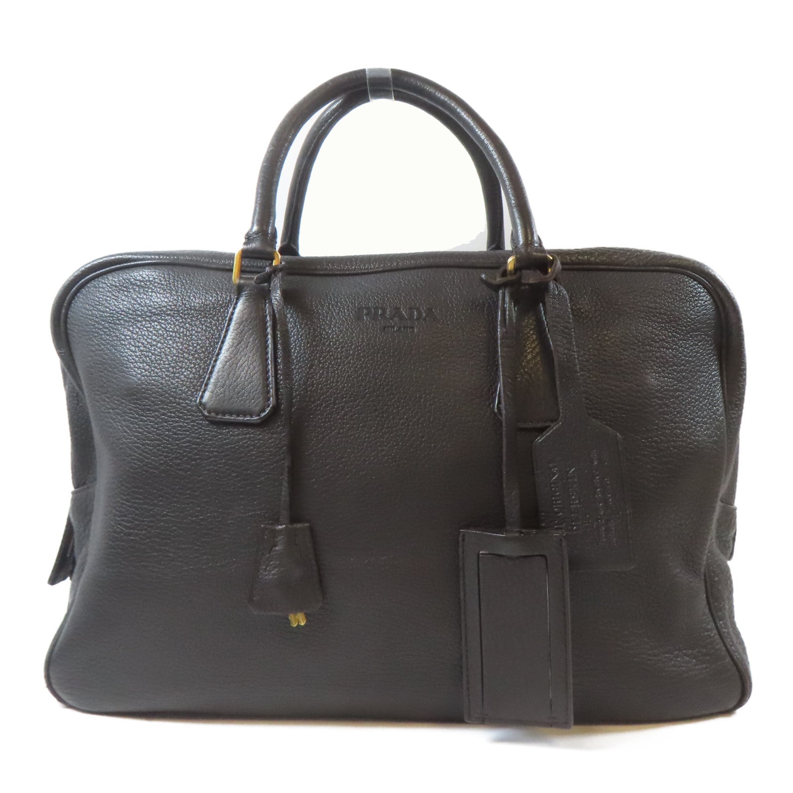 PRADA 牛皮皮革Hand Bag金扣手挽袋啡色