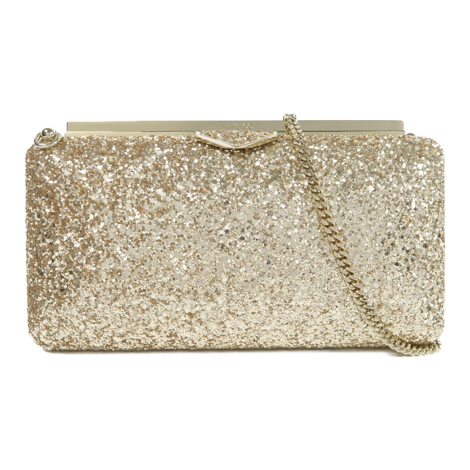 JIMMY CHOO 珠片Ellipse金扣鏈帶肩背袋