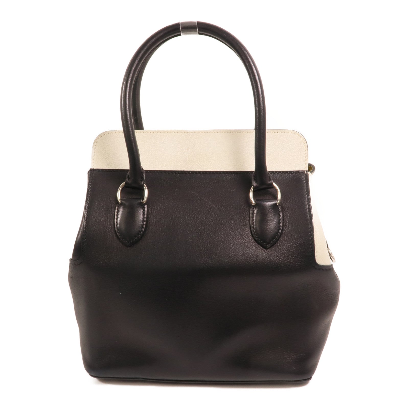 HERMES Evercolor皮革Toolbox 20銀扣手挽肩背兩用袋Blanc/Noir/Jaune Poussin