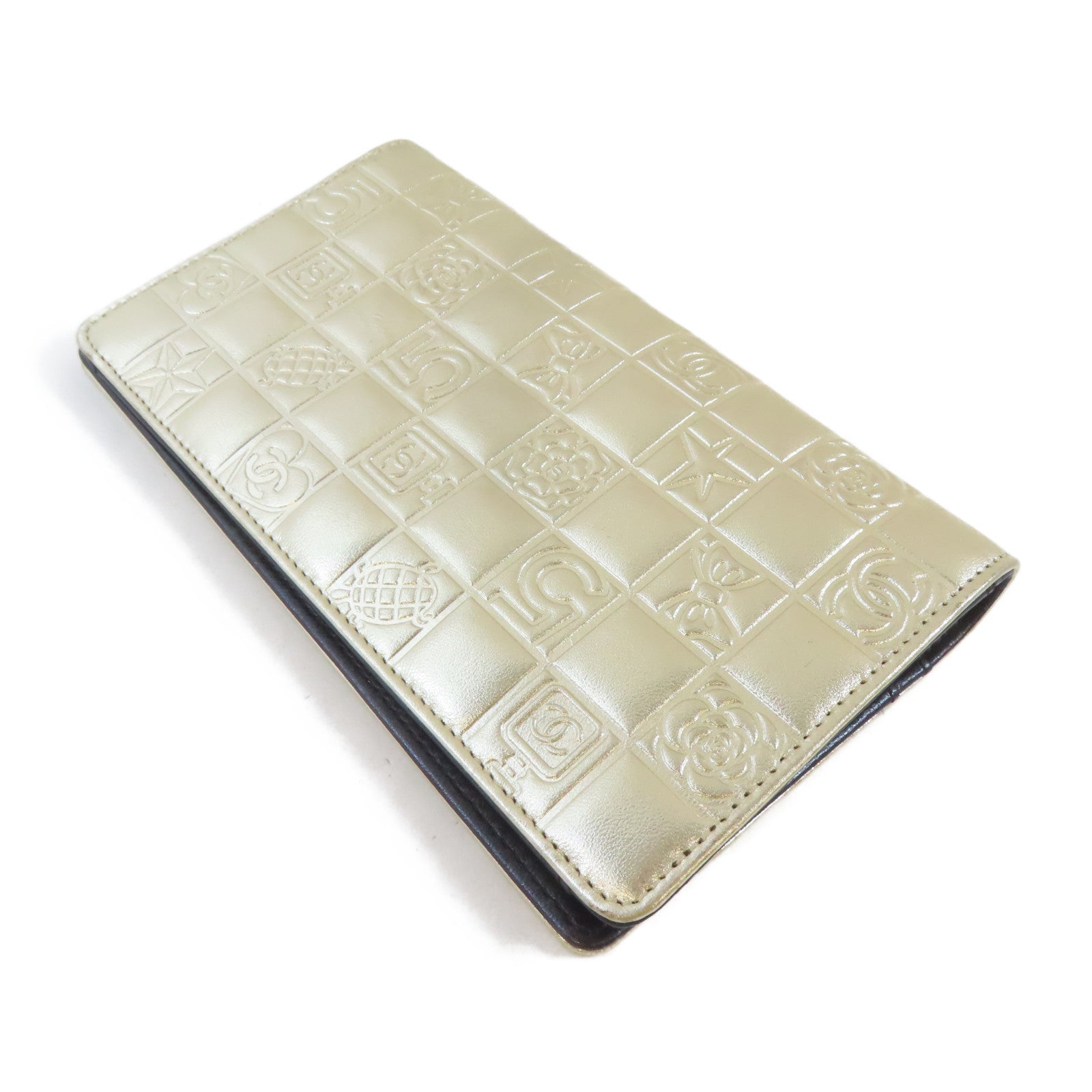 CHANEL 【激減優惠】羊皮皮革Long Wallet金扣長錢包金色