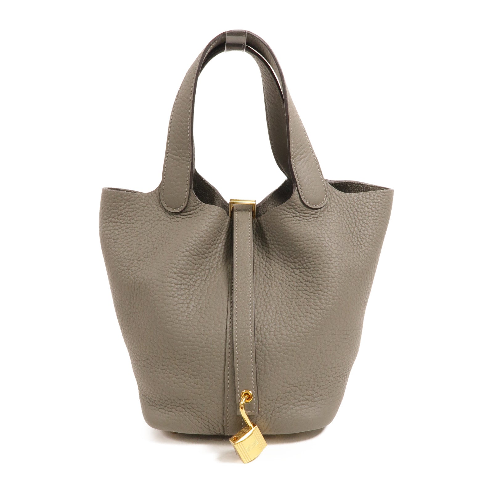 HERMES Clemence皮革Picotin PM手挽袋Gris Meyer